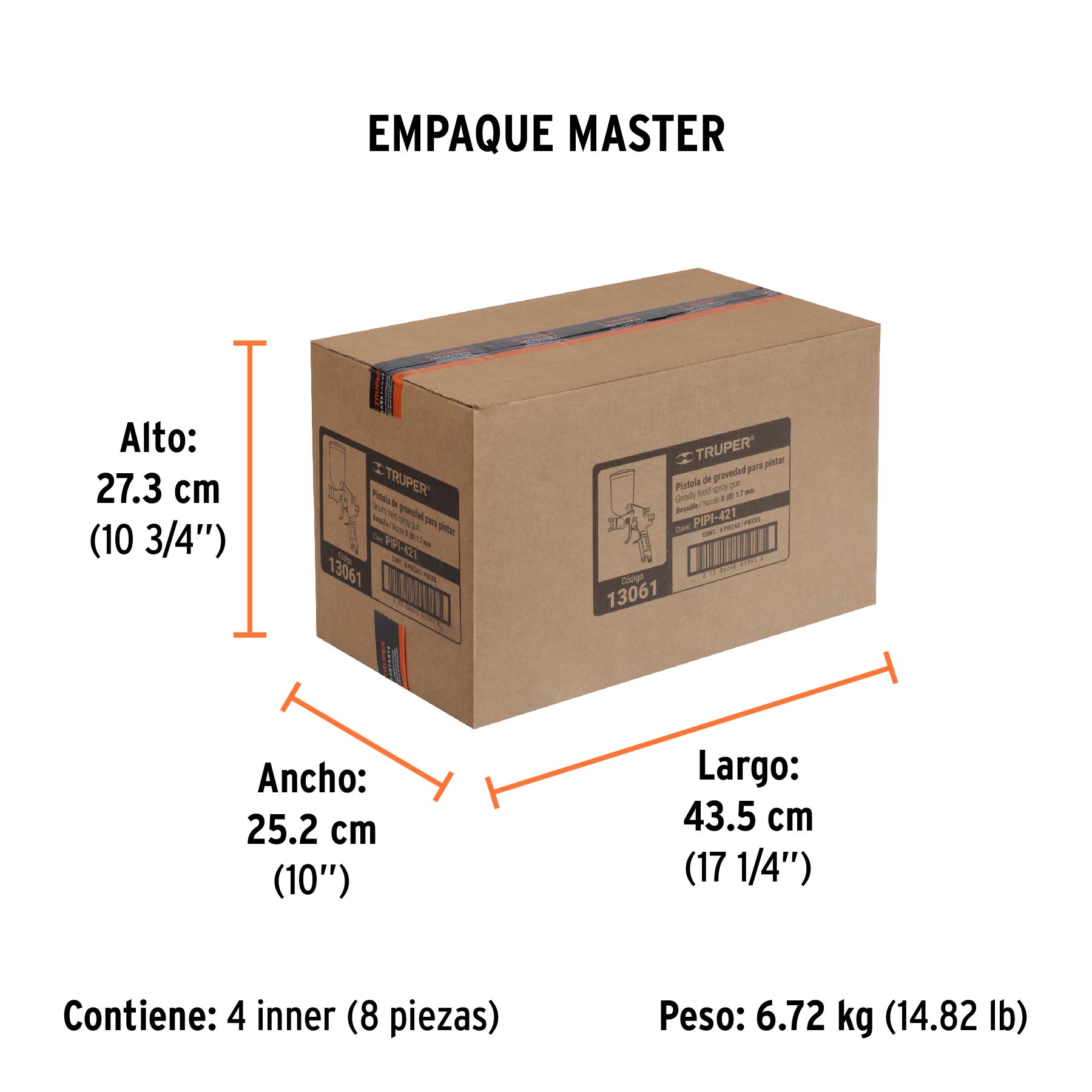 Pistola para pintar LVMP vaso aluminio, 1.7 mm, TRUPER - Empaque