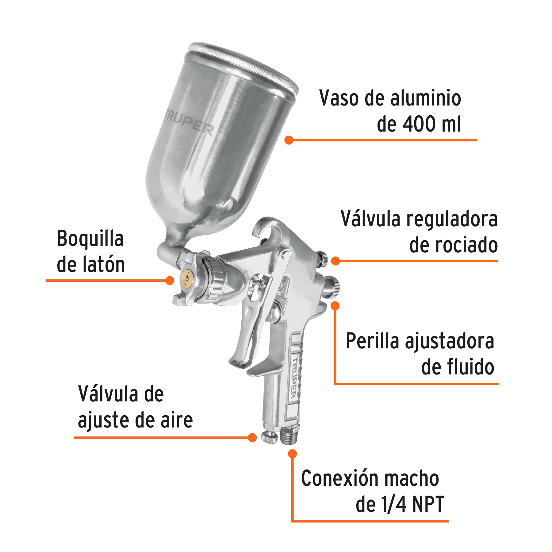 Pistola para pintar LVMP vaso aluminio, 1.7 mm, TRUPER