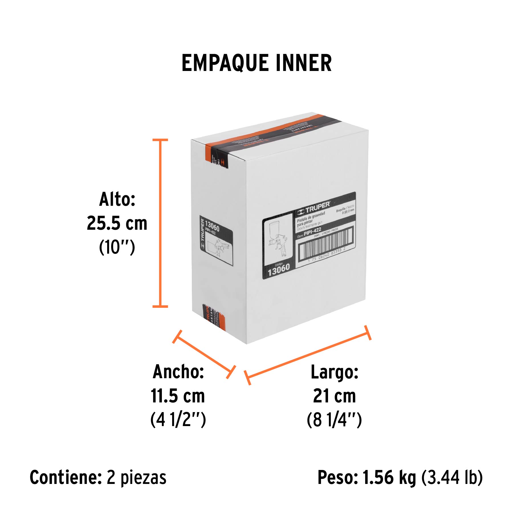 Pistola para pintar LVMP vaso aluminio, 2 mm, TRUPER - Empaque
