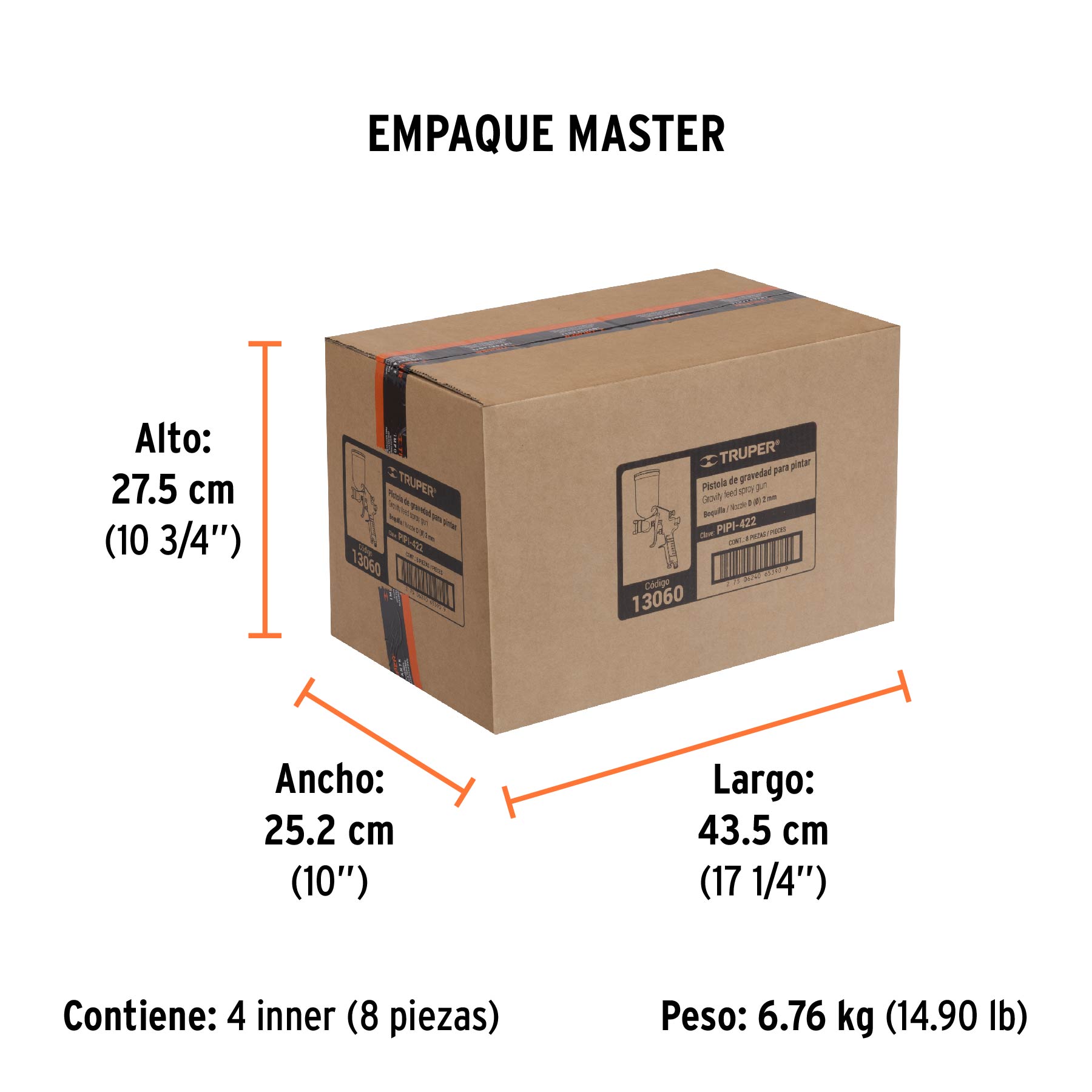 Pistola para pintar LVMP vaso aluminio, 2 mm, TRUPER - Empaque