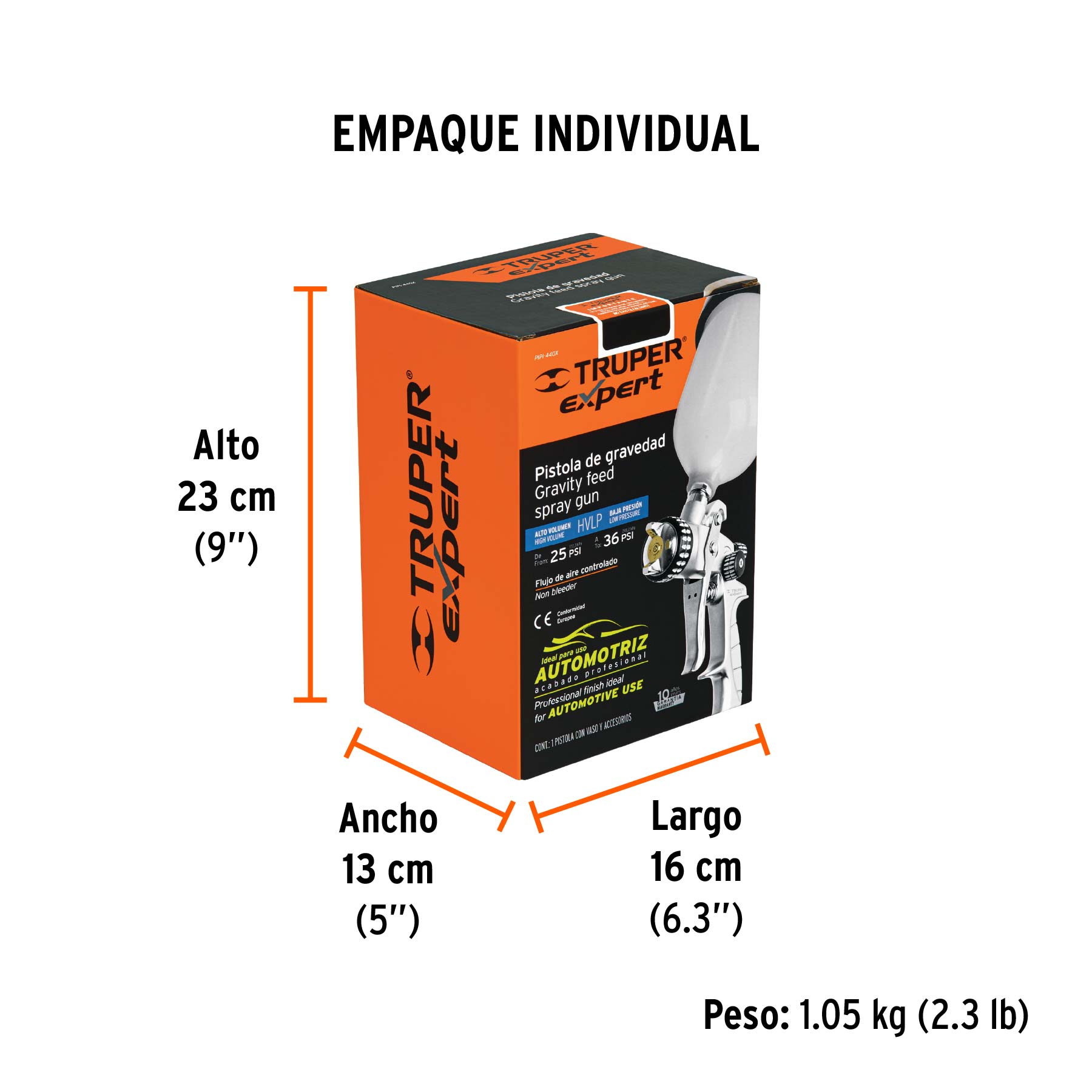 Pistola p/pintar gravedad HVLP vaso plástico, 1.4 mm, EXPERT - Empaque