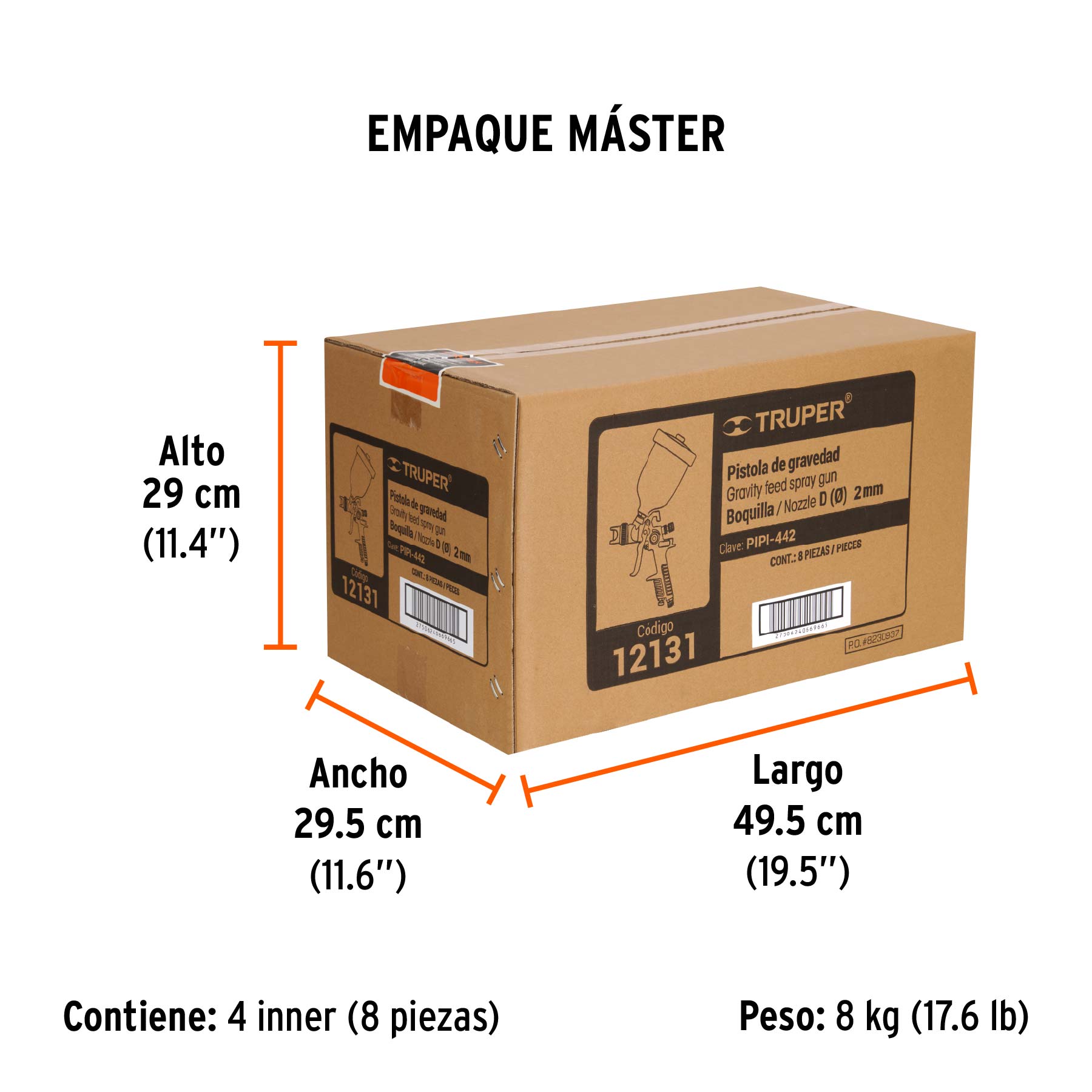 Pistola p/pintar gravedad HVLP vaso plástico, 2 mm, TRUPER - Empaque