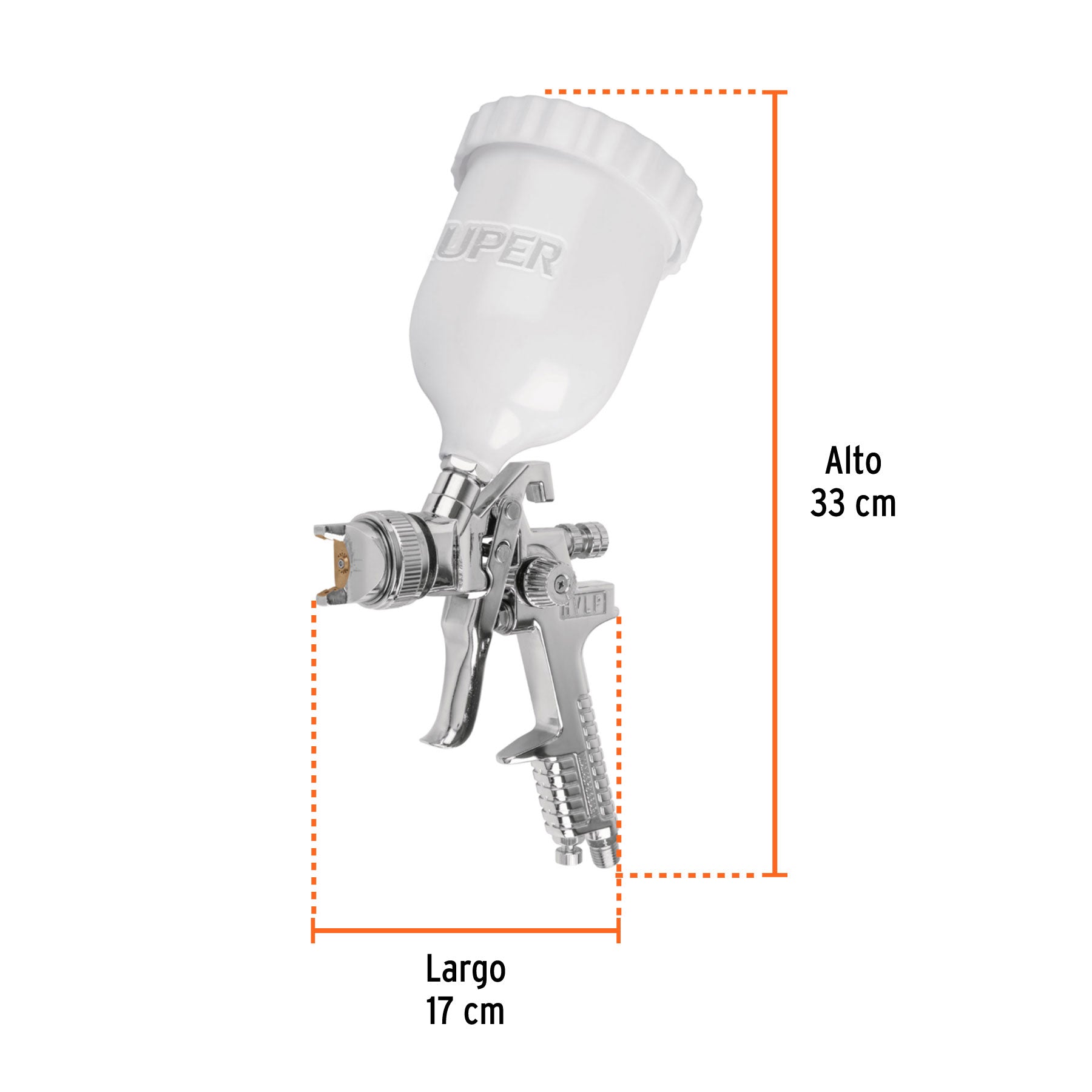 Pistola p/pintar gravedad HVLP vaso plástico, 2 mm, TRUPER