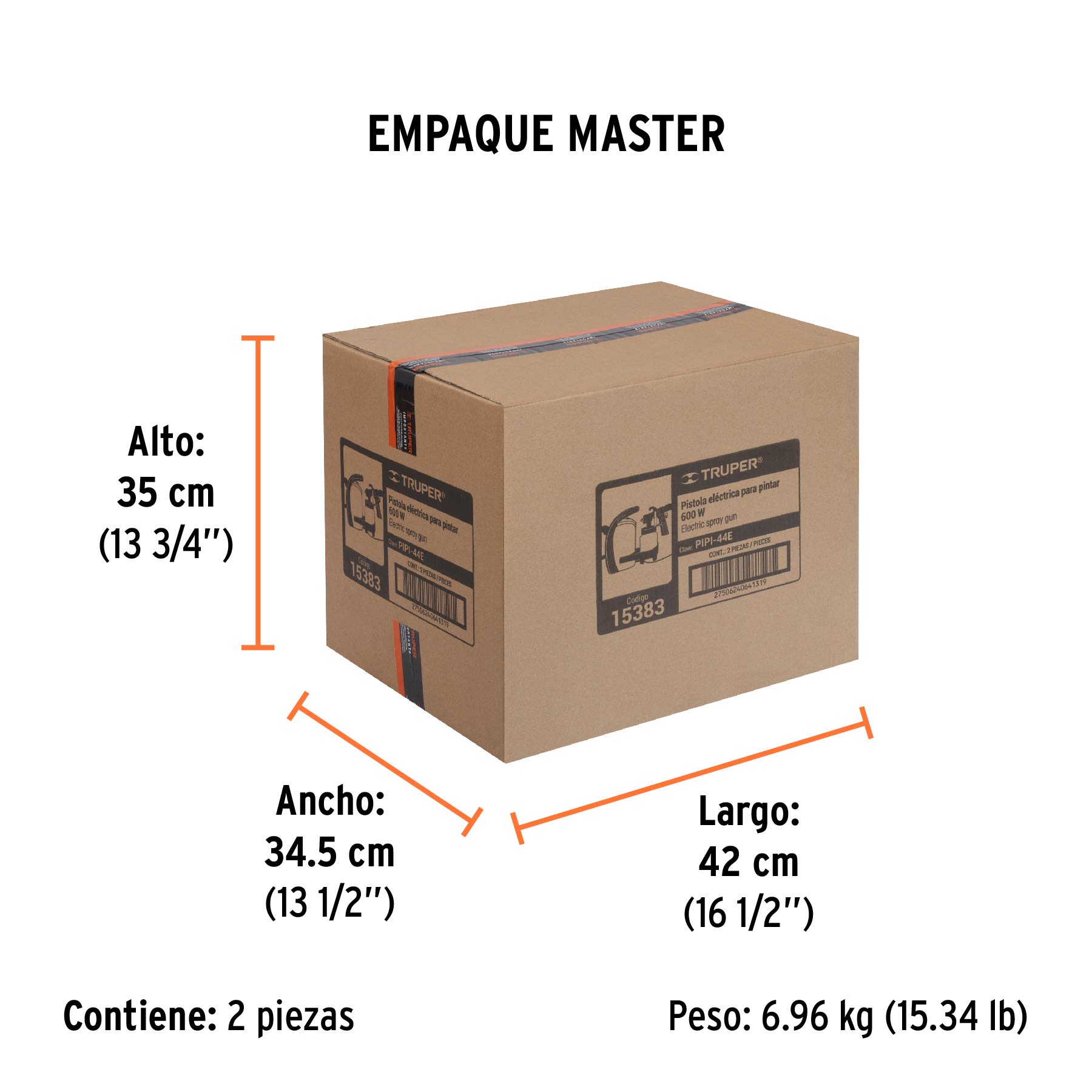 Pistola para pintar eléctrica de 600 W, TRUPER - Empaque