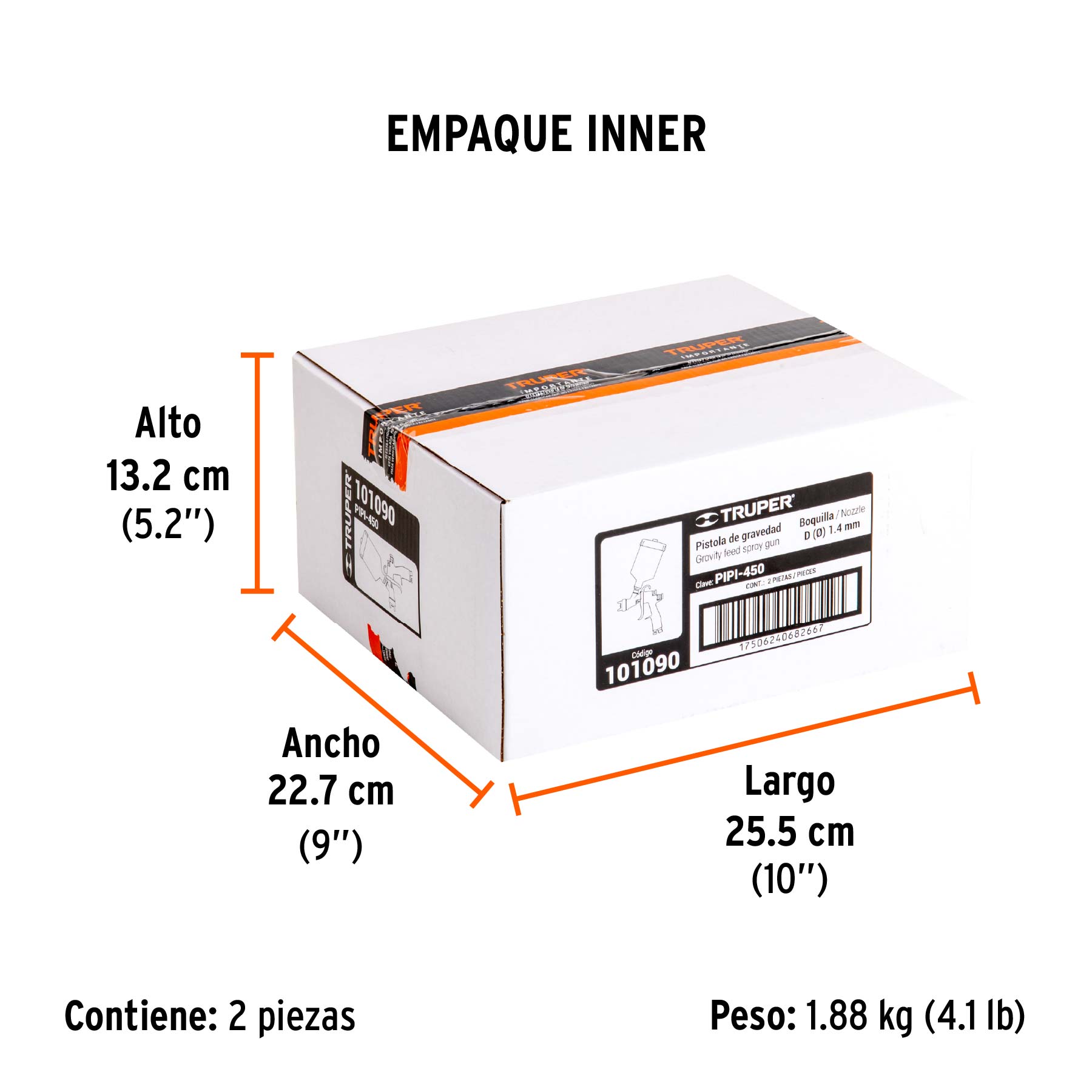 Pistola para pintar LVLP vaso plástico, 1.4 mm, TRUPER - Empaque