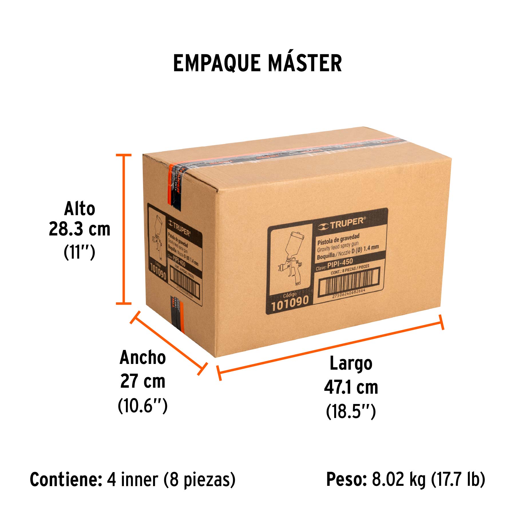 Pistola para pintar LVLP vaso plástico, 1.4 mm, TRUPER - Empaque