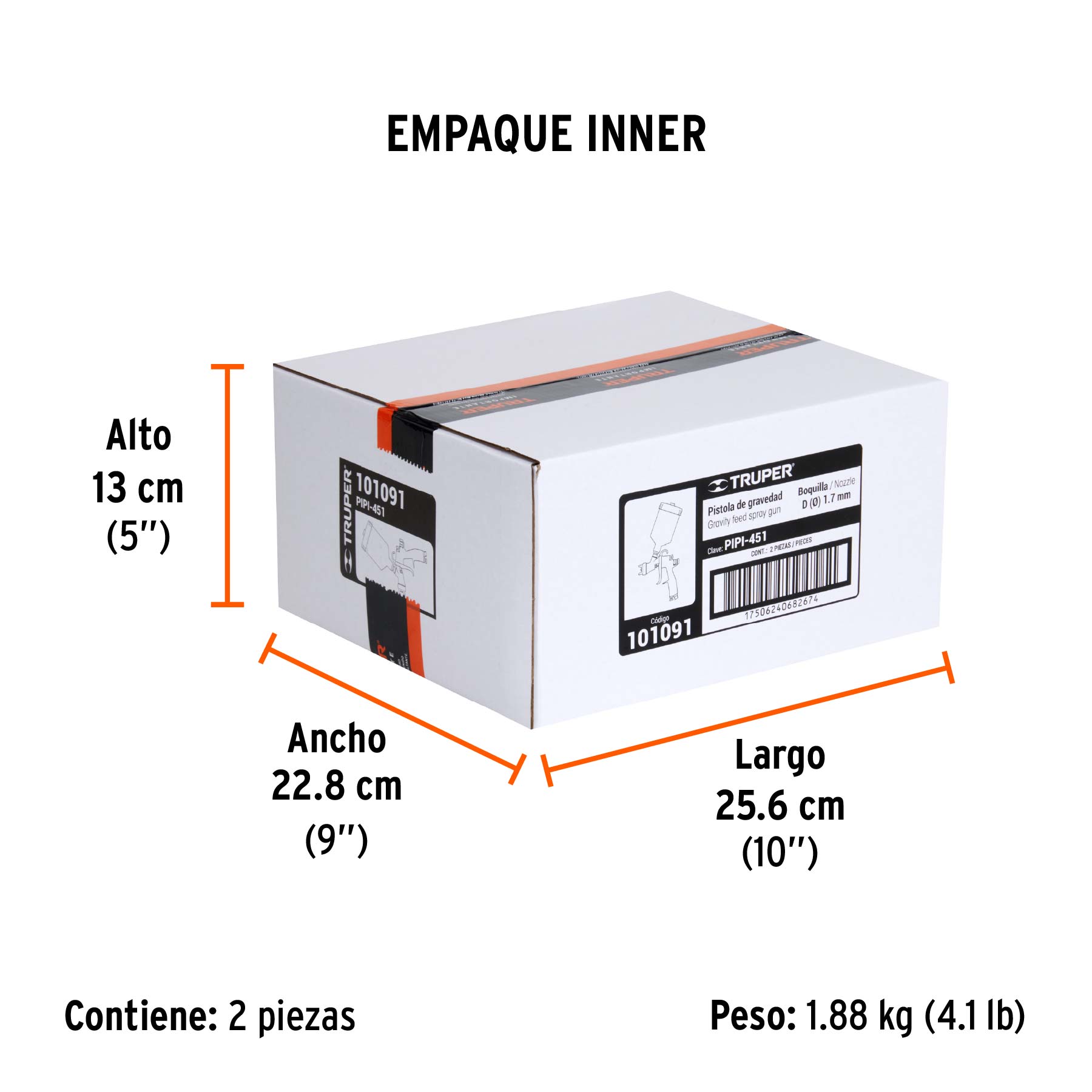 Pistola para pintar LVLP vaso plástico, 1.7 mm, TRUPER - Empaque
