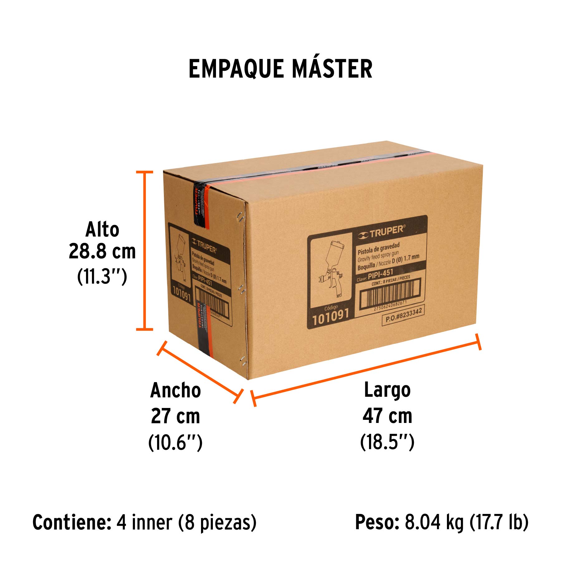 Pistola para pintar LVLP vaso plástico, 1.7 mm, TRUPER - Empaque