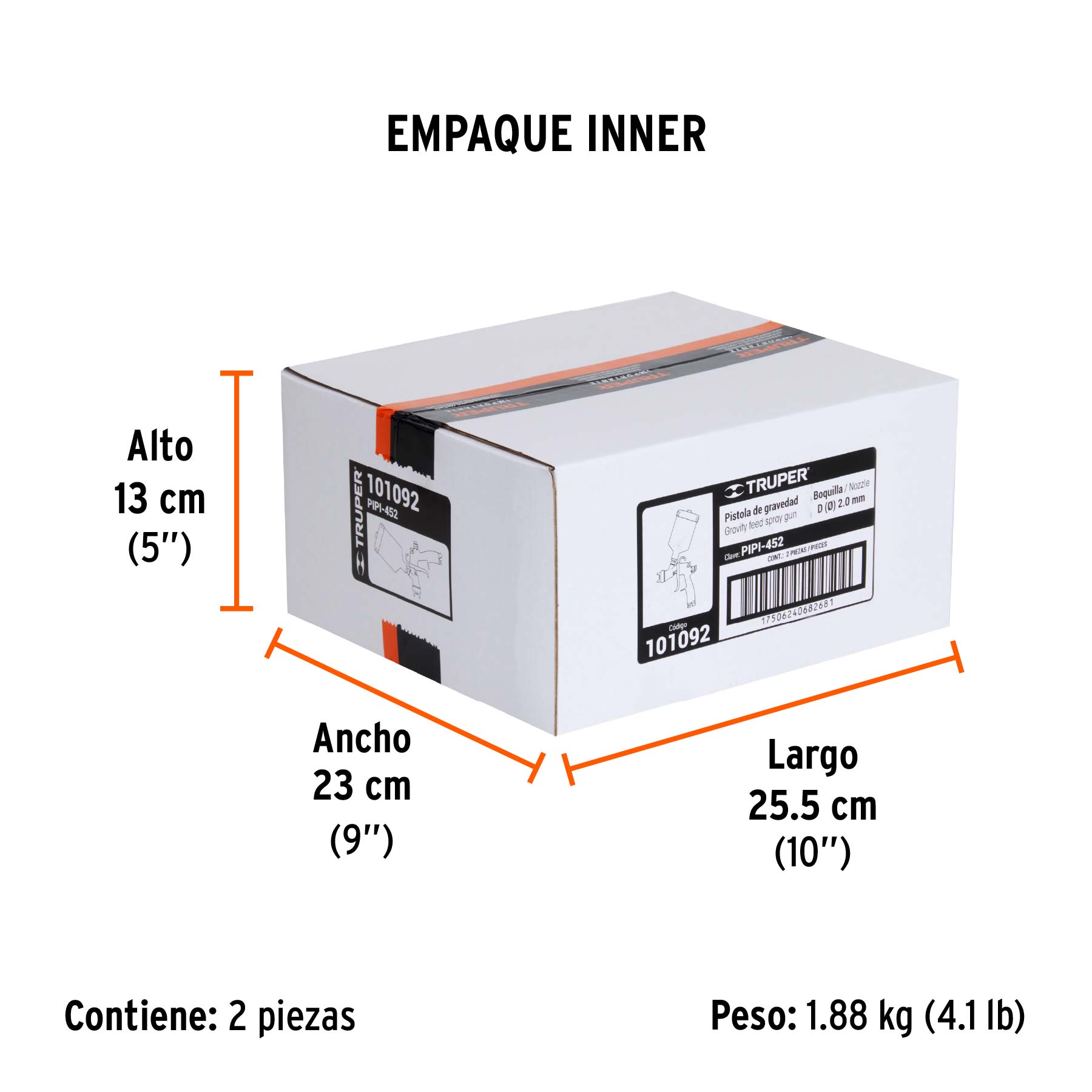 Pistola para pintar LVLP vaso plástico, 2.0 mm, TRUPER - Empaque