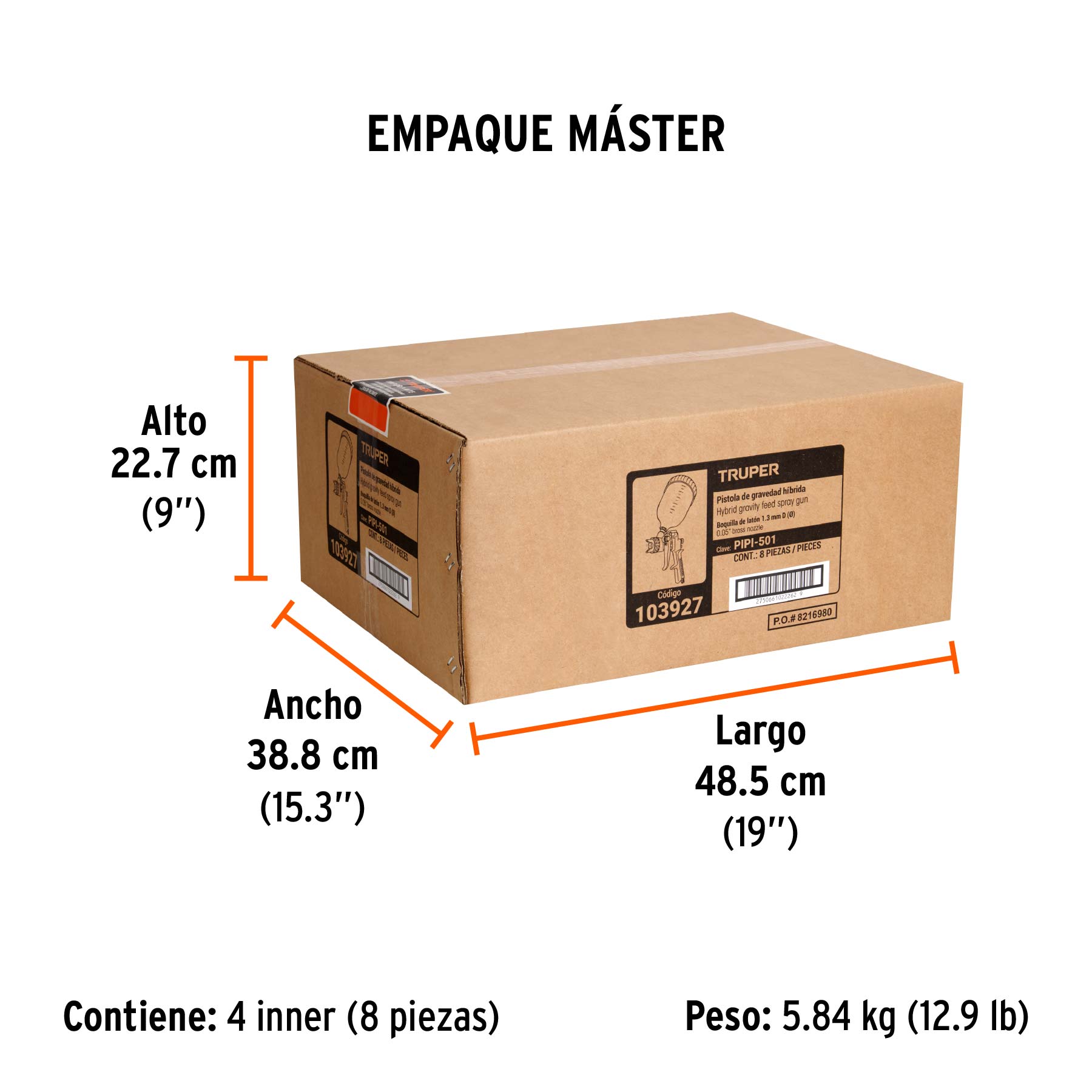 Pistola p/pintar Híbrida vaso plástico,1.3mm, TRUPER - Empaque