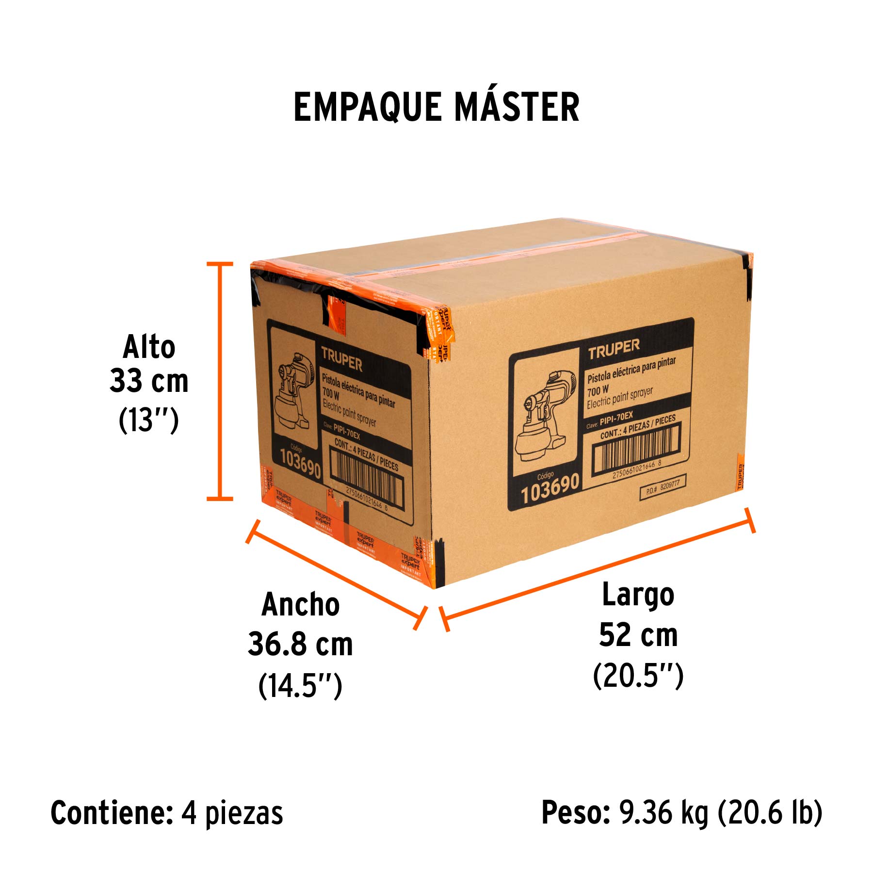 Pistola eléctrica para pintar de 700W, TRUPER EXPERT - Empaque