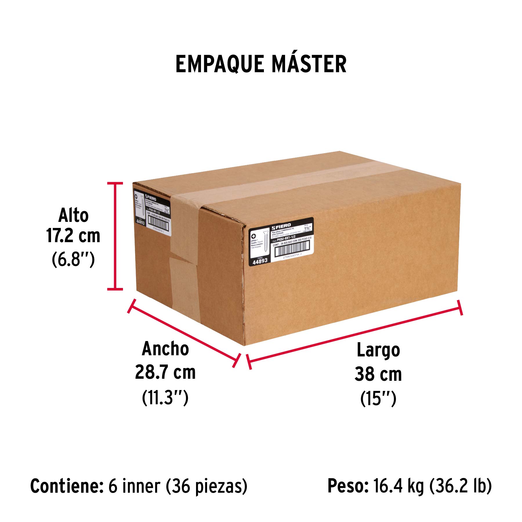 Bolsa con 200 pijas #8 x 1-1/2" combinadas (cuadro+Phillips) - Empaque