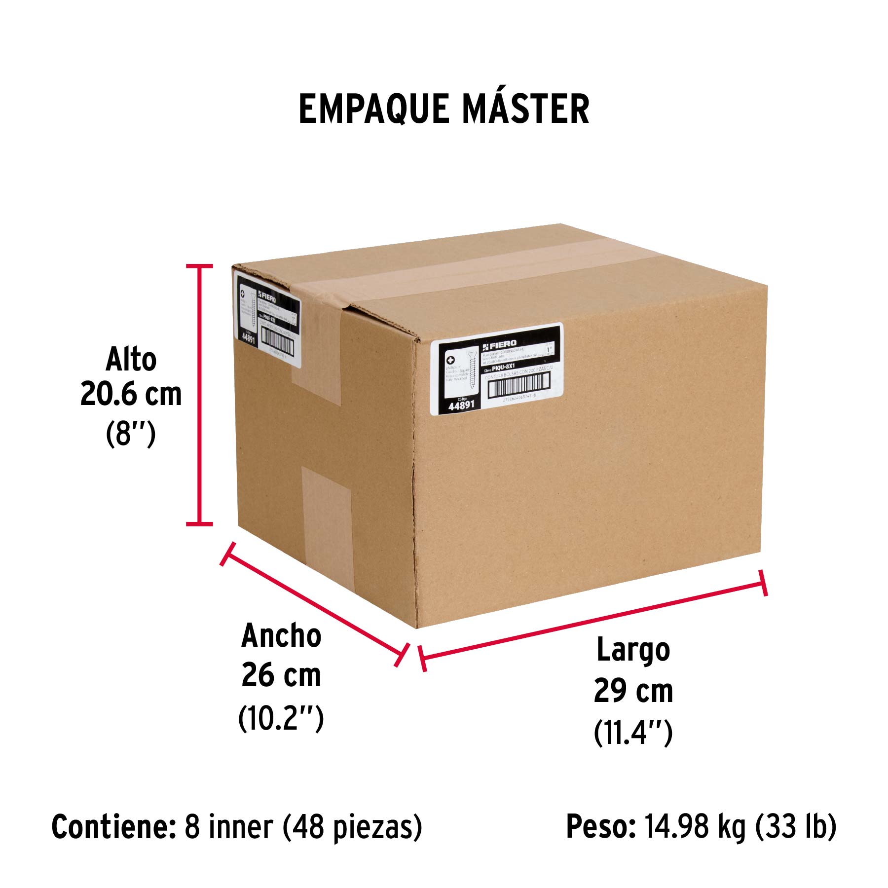 Bolsa con 200 pijas #8 x 1" combinadas (cuadro + Phillips) - Empaque
