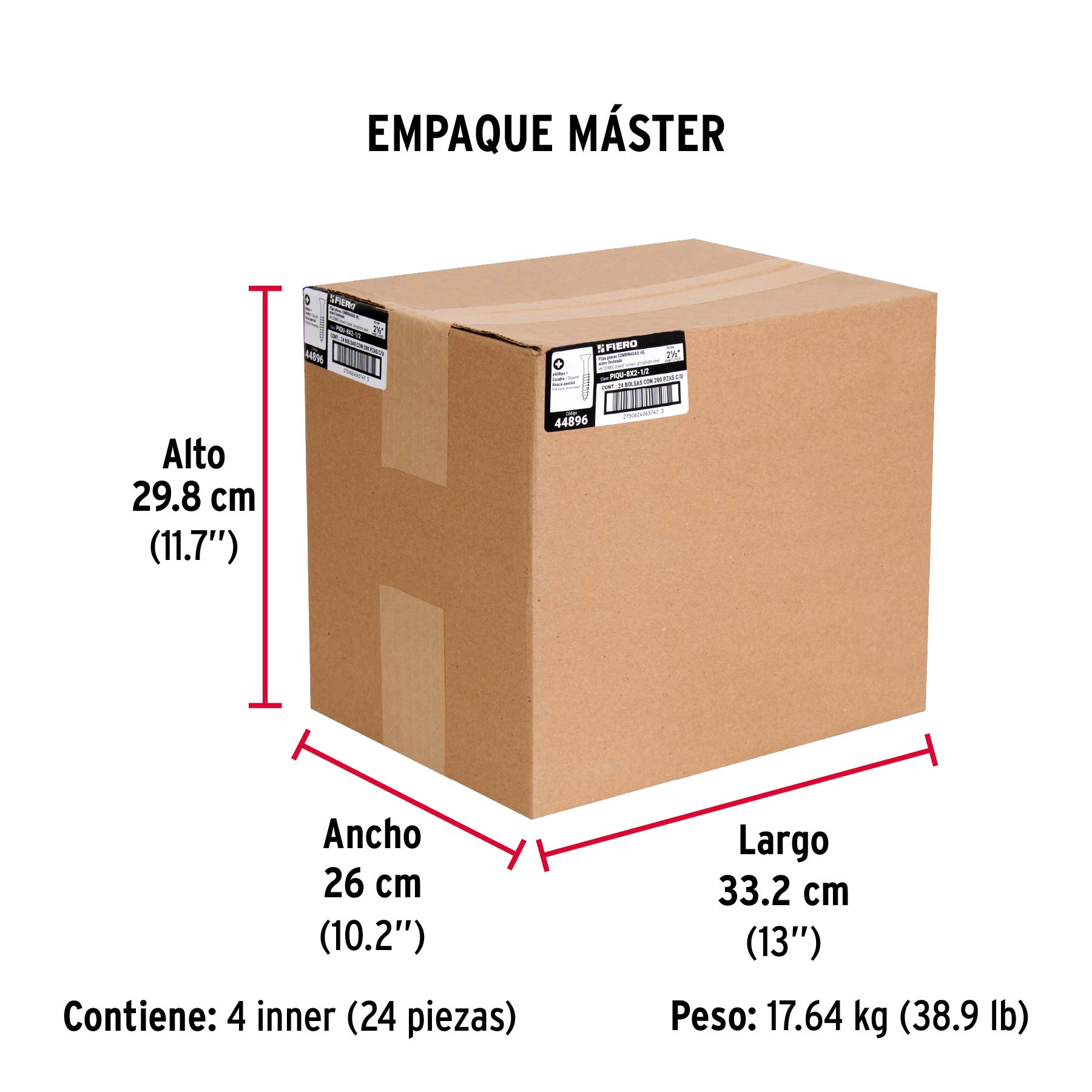 Bolsa con 200 pijas #8 x 2-1/2" combinadas (cuadro+Phillips) - Empaque