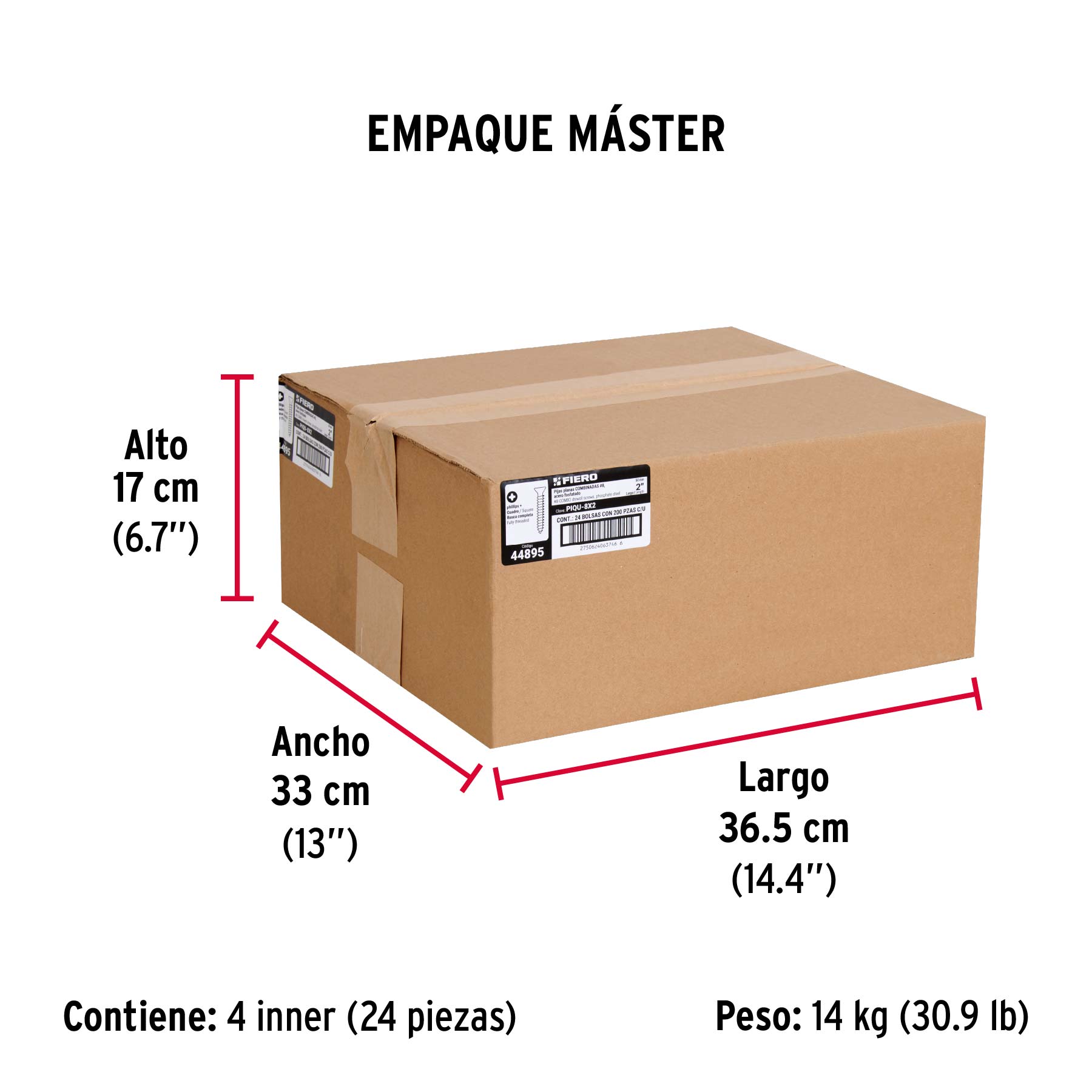 Bolsa con 200 pijas #8 x 2" combinadas (cuadro + Phillips) - Empaque