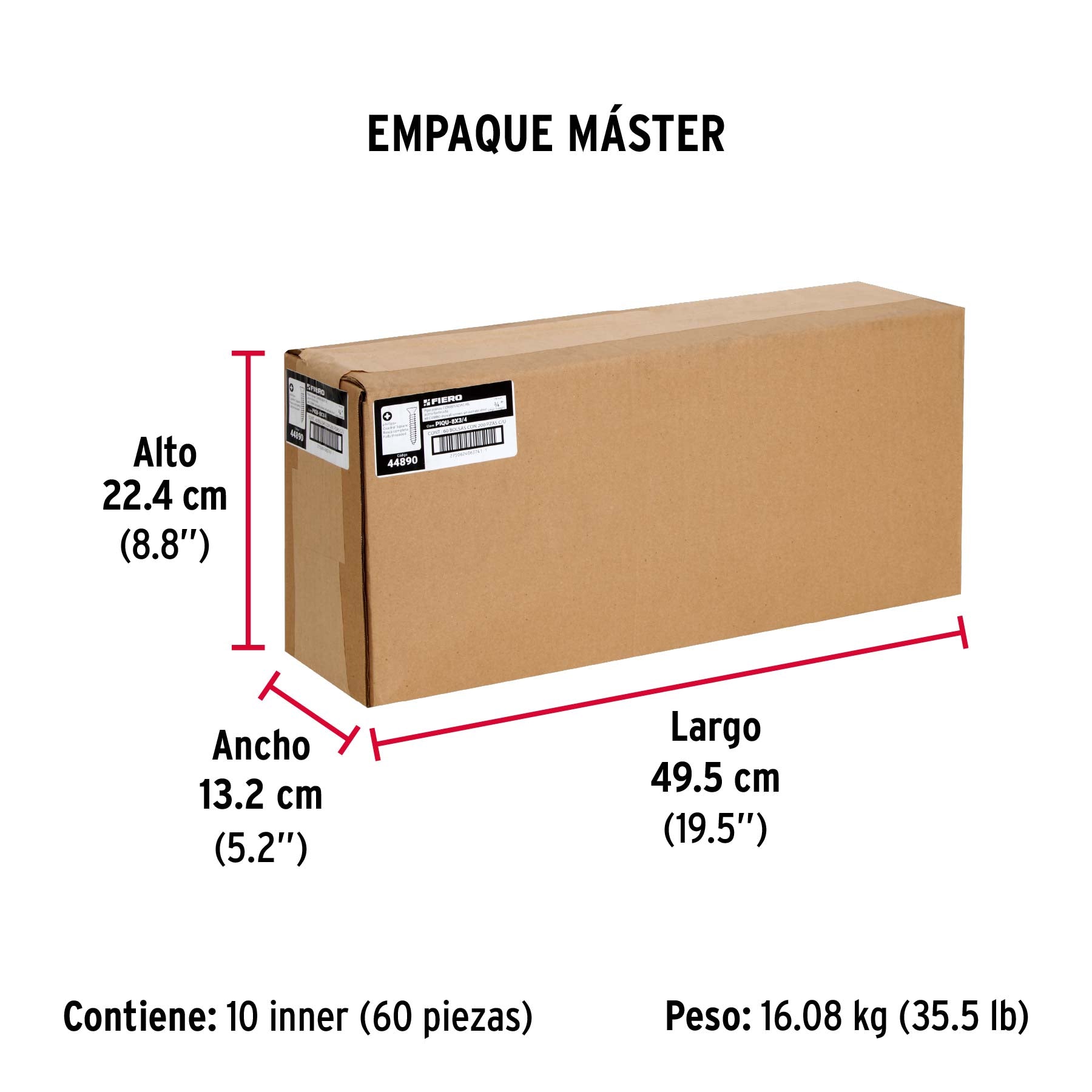 Bolsa con 200 pijas #8 x 3/4" combinadas (cuadro + Phillips) - Empaque