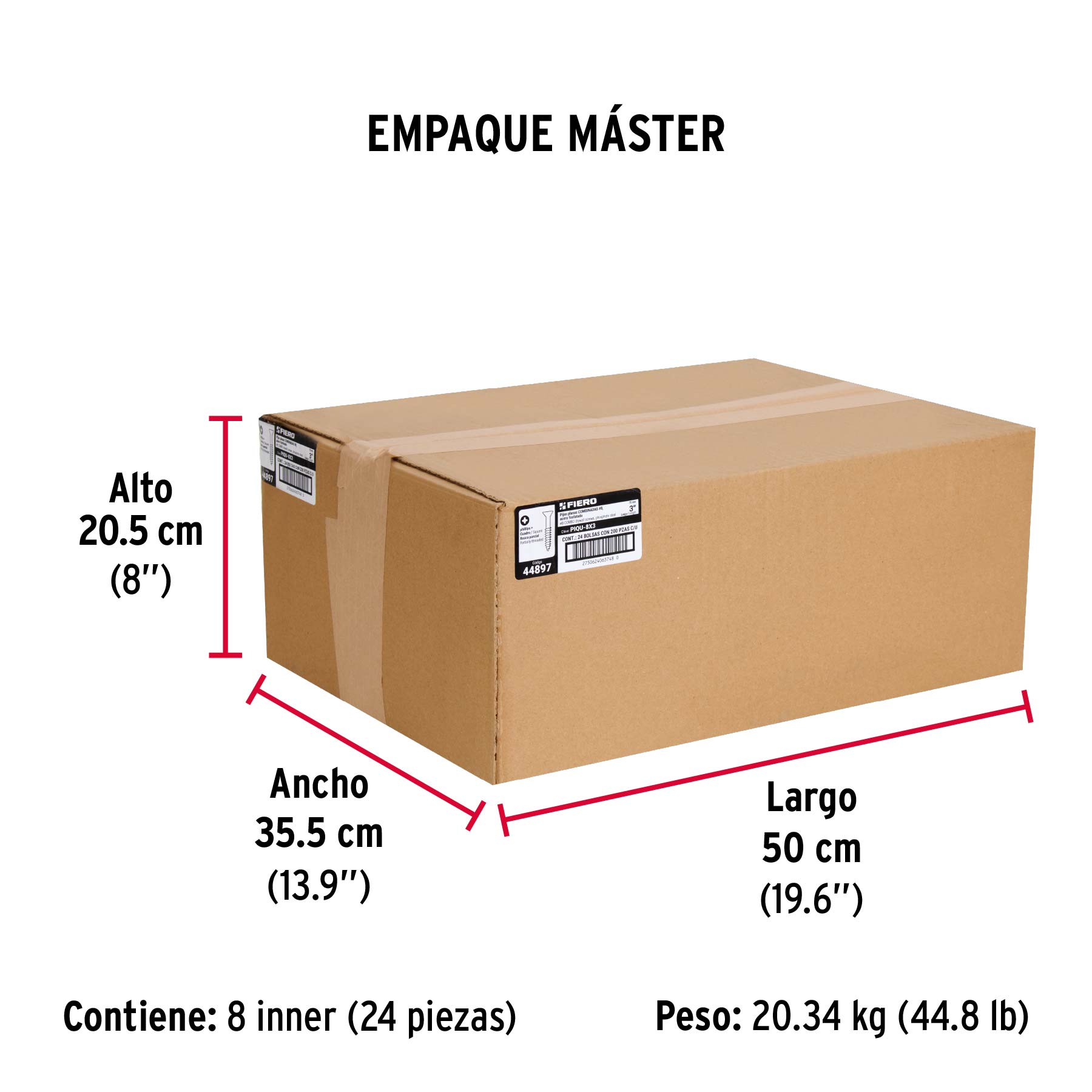 Bolsa con 200 pijas #8 x 3" combinadas (cuadro + Phillips) - Empaque