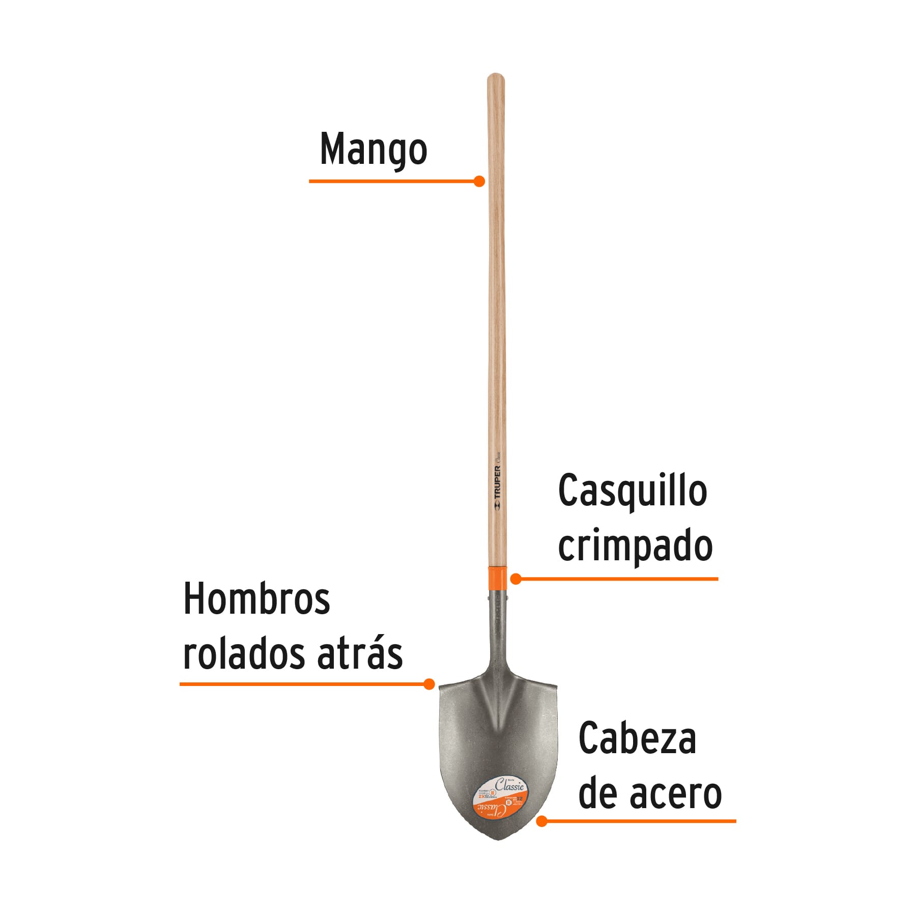 Pala irrigación Classic, cerrada, mango largo 49", TRUPER