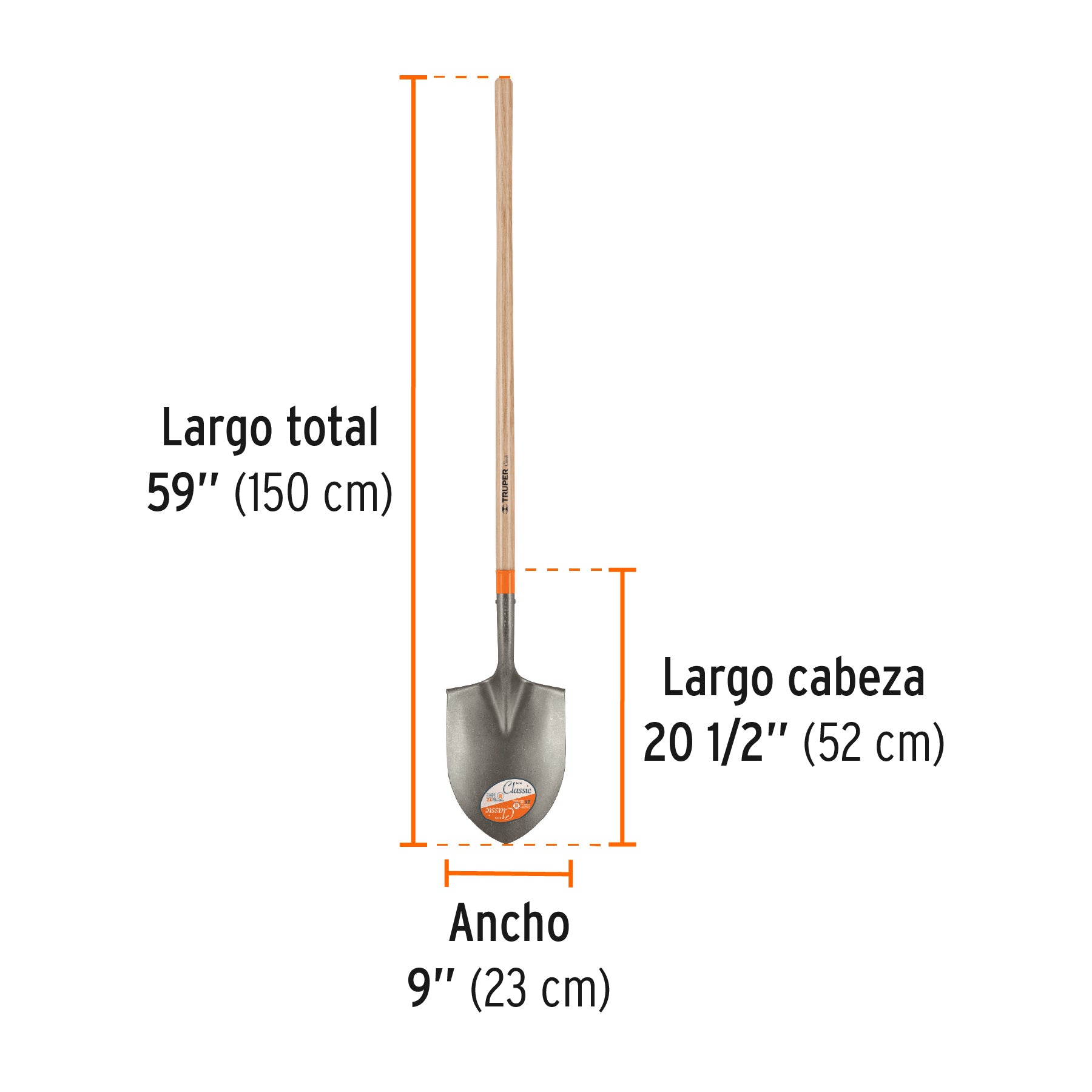 Pala irrigación Classic, cerrada, mango largo 49", TRUPER