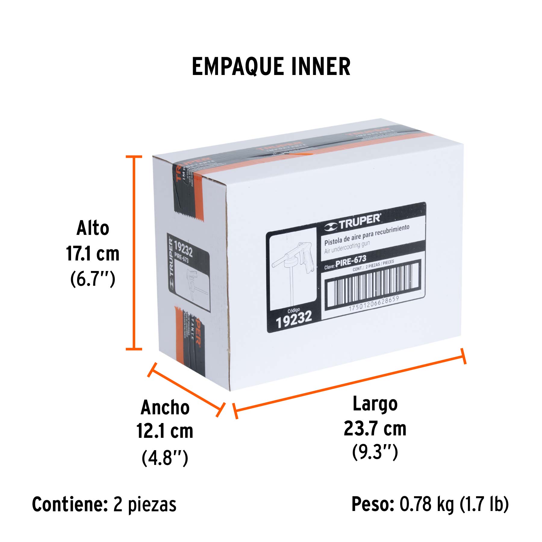 Pistola de aluminio para recubrimientos (body), TRUPER - Empaque