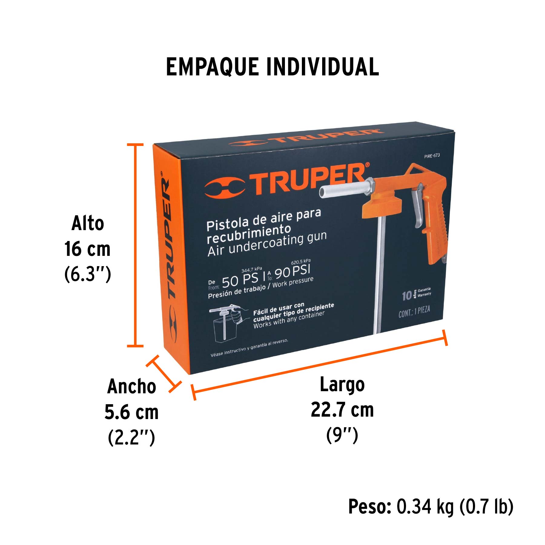 Pistola de aluminio para recubrimientos (body), TRUPER - Empaque