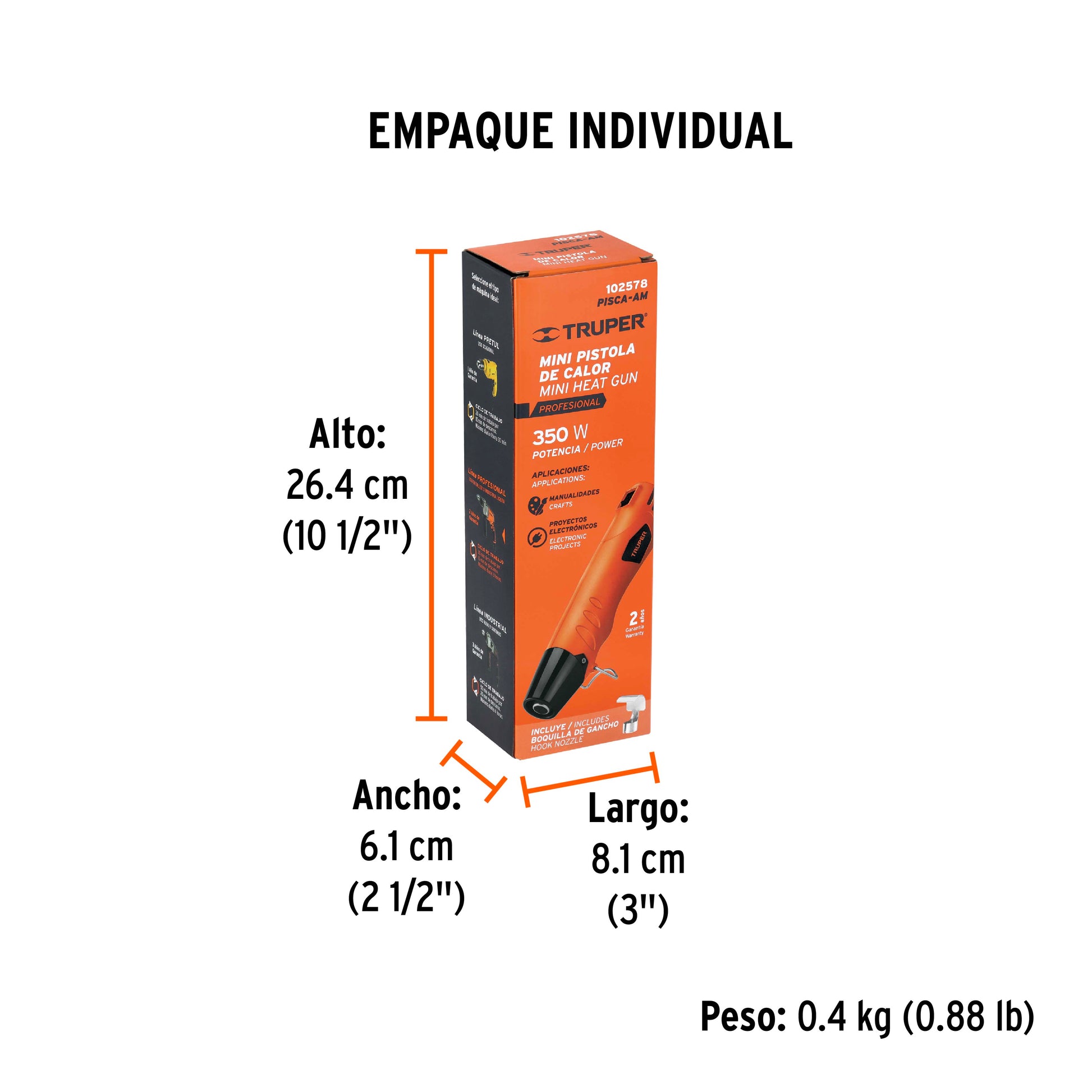 Mini pistola de calor 350W, TRUPER PRO - Empaque