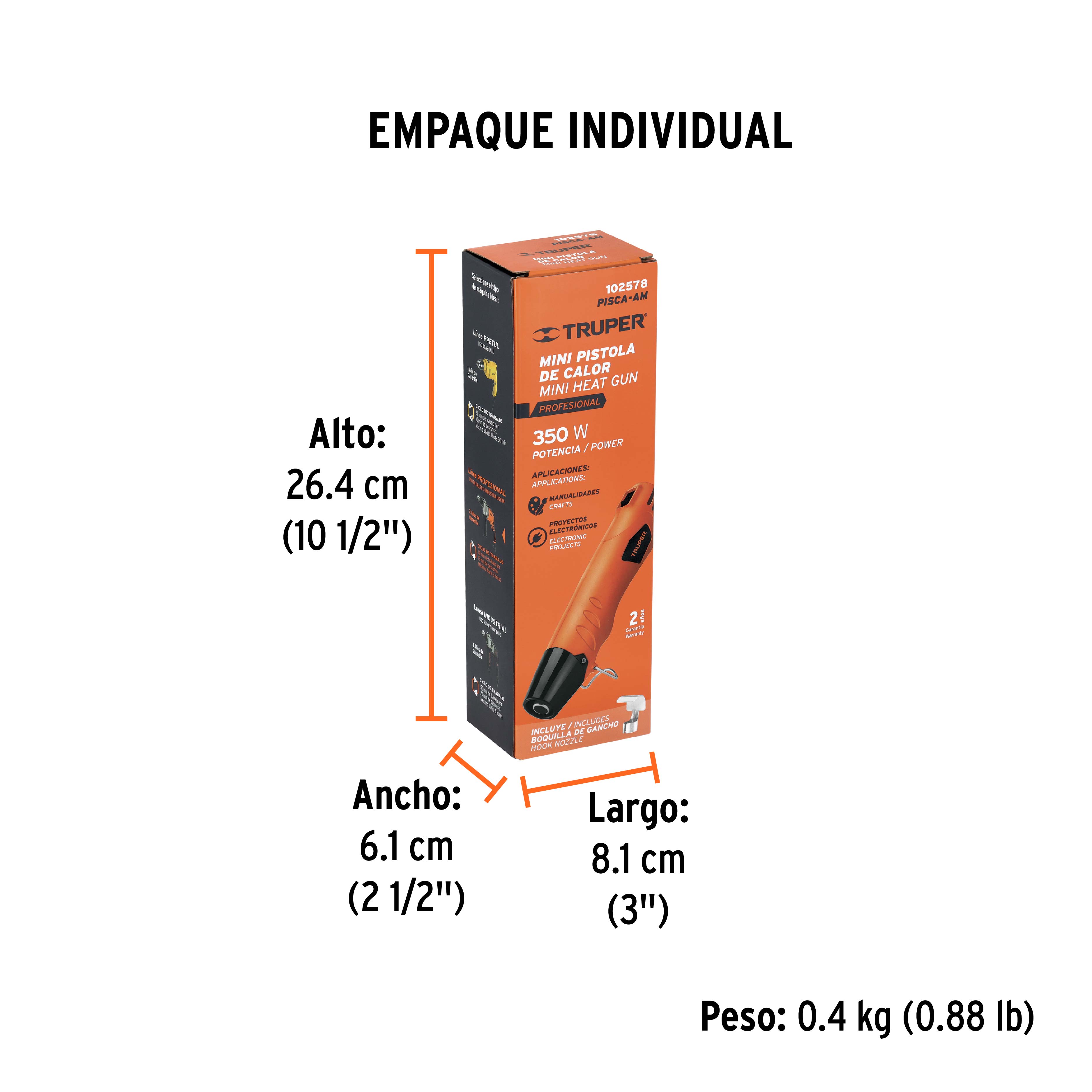 Mini pistola de calor 350W, TRUPER PRO - Empaque