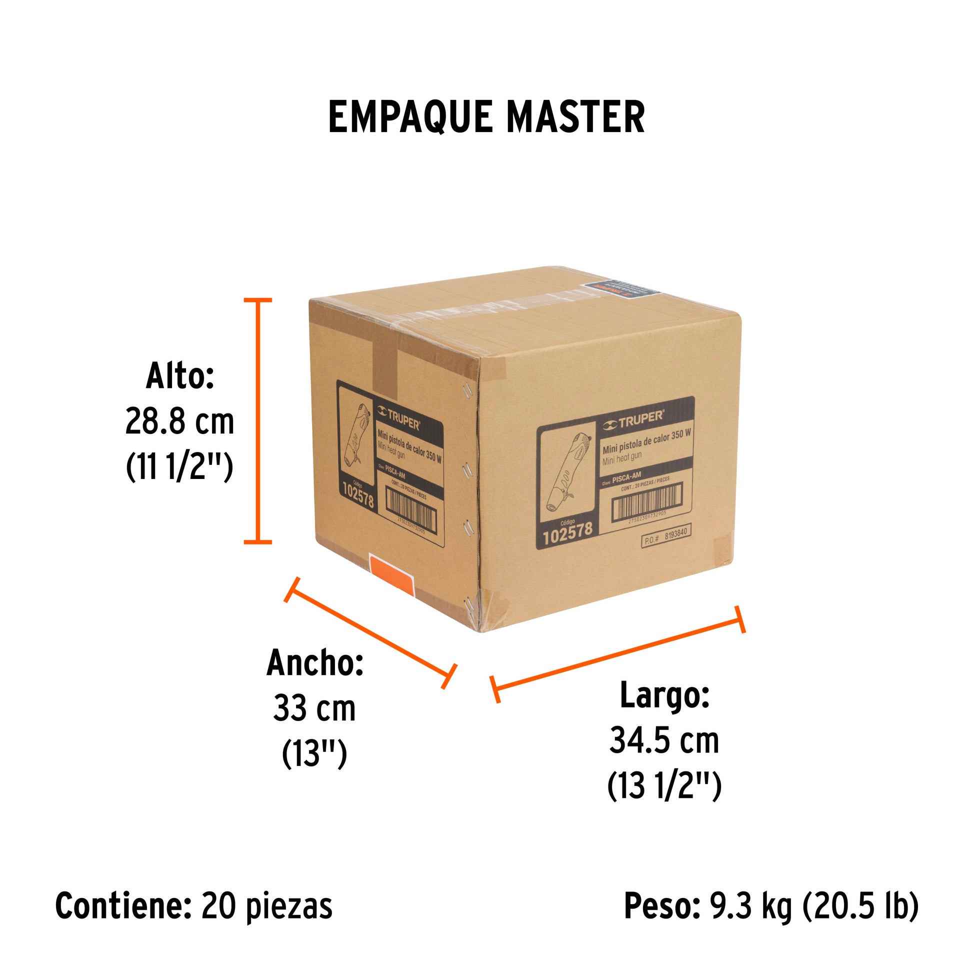 Mini pistola de calor 350W, TRUPER PRO - Empaque