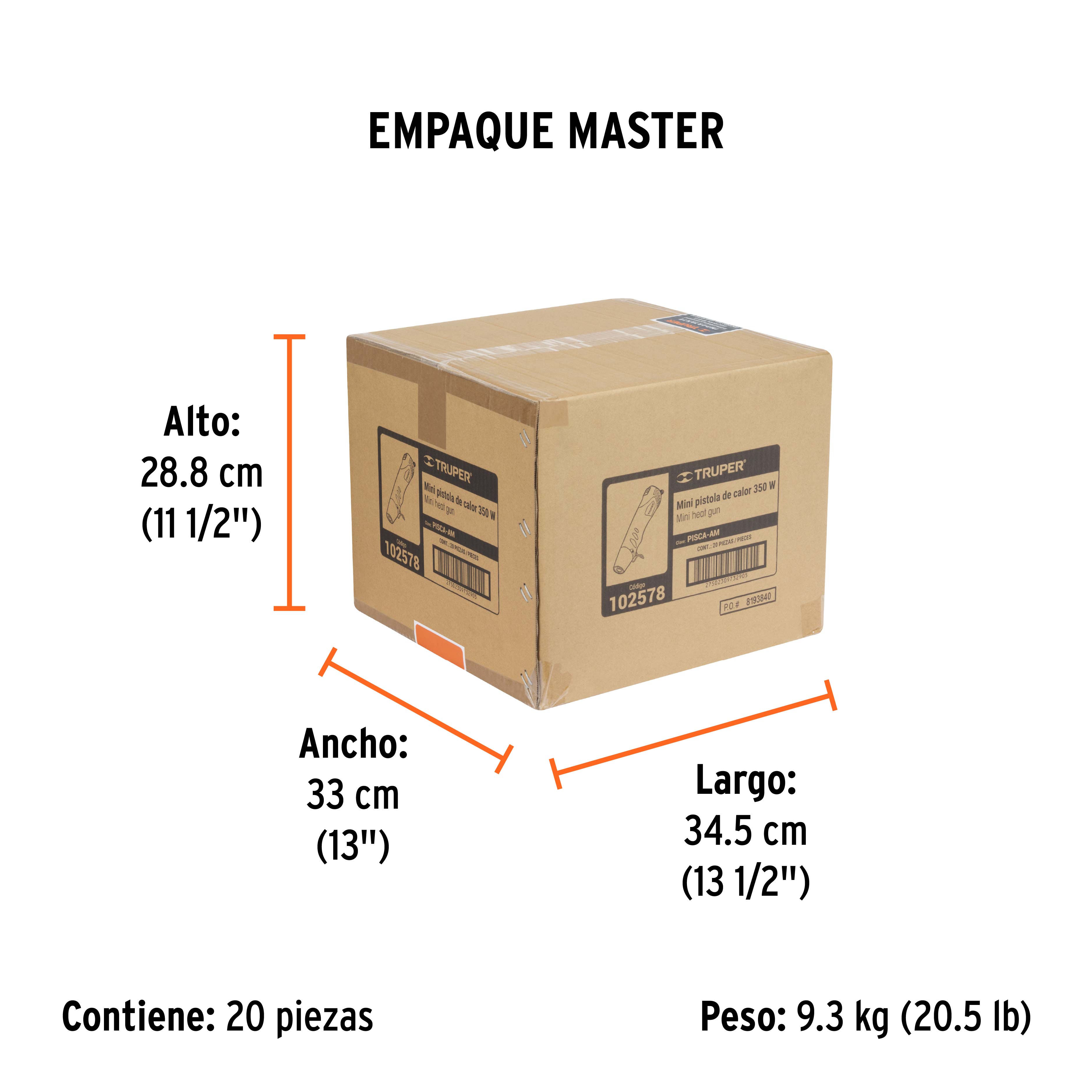 Mini pistola de calor 350W, TRUPER PRO - Empaque