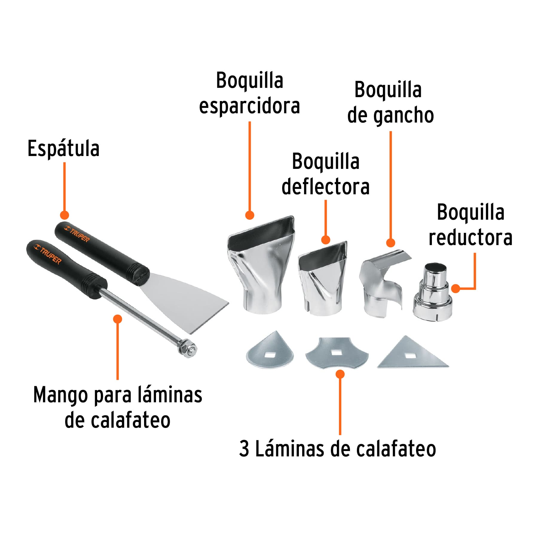 Pistola de calor 2000W con 9 accesorios, TRUPER PRO