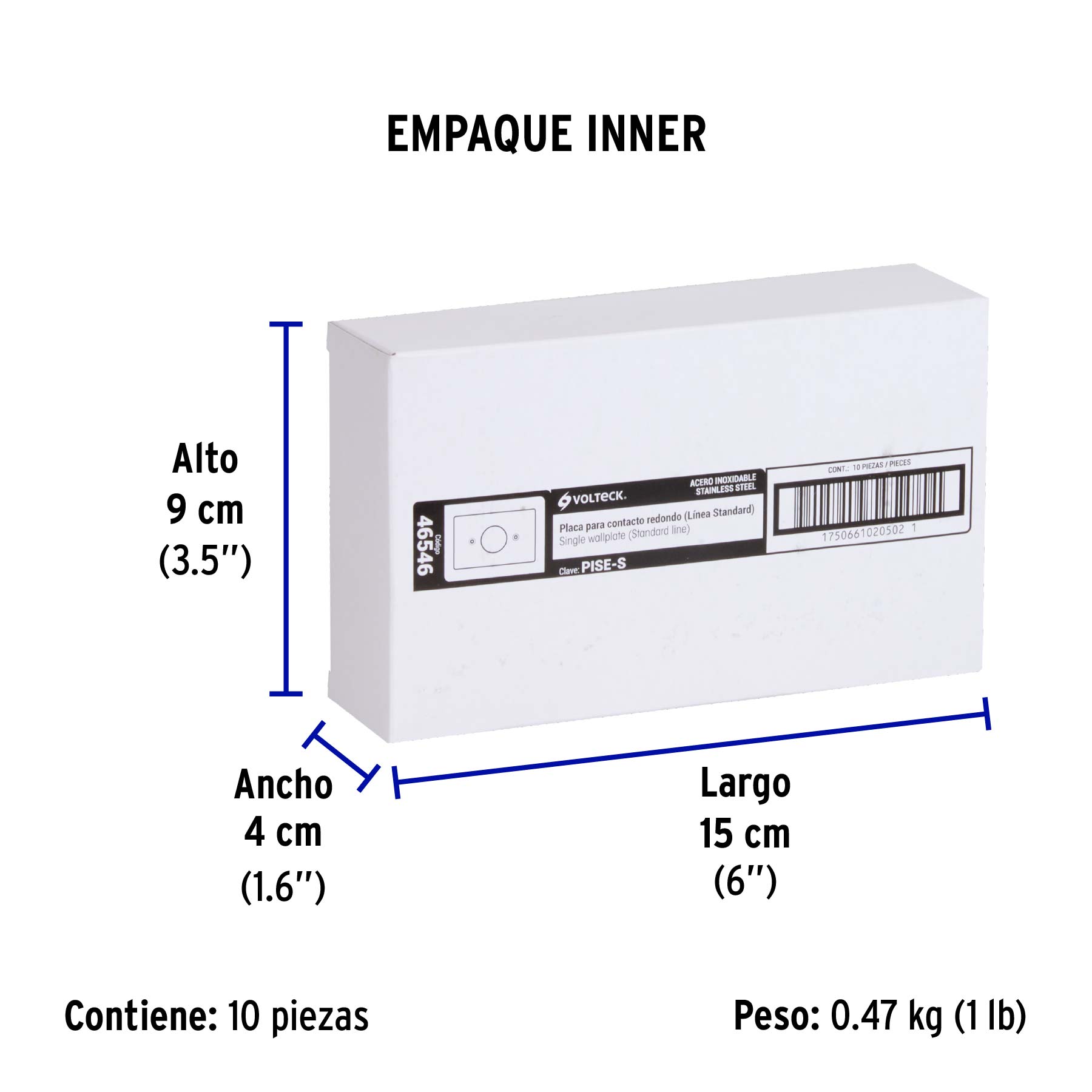 Placa de Acero Inoxidable para contacto sencillo, Standard - Empaque