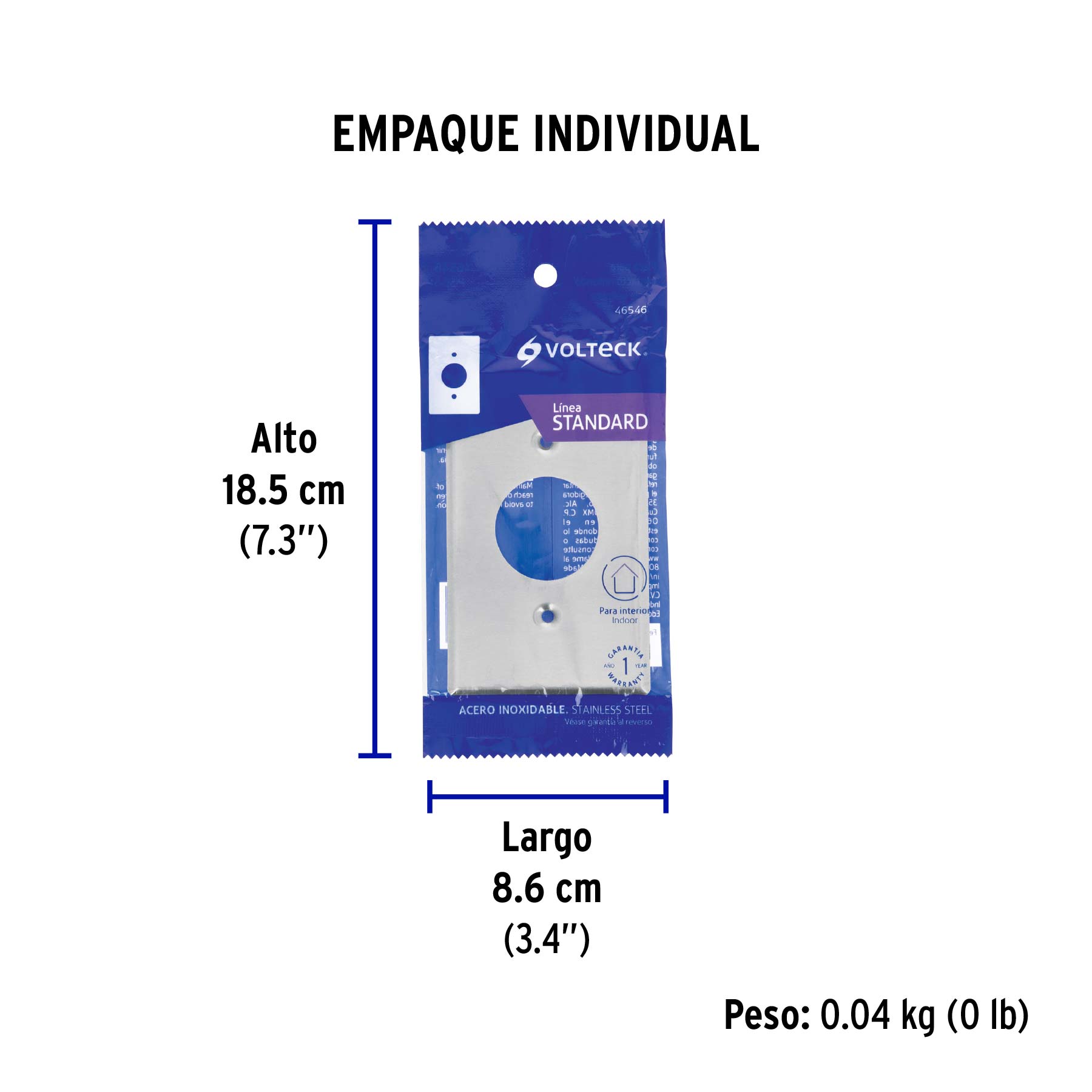 Placa de Acero Inoxidable para contacto sencillo, Standard - Empaque