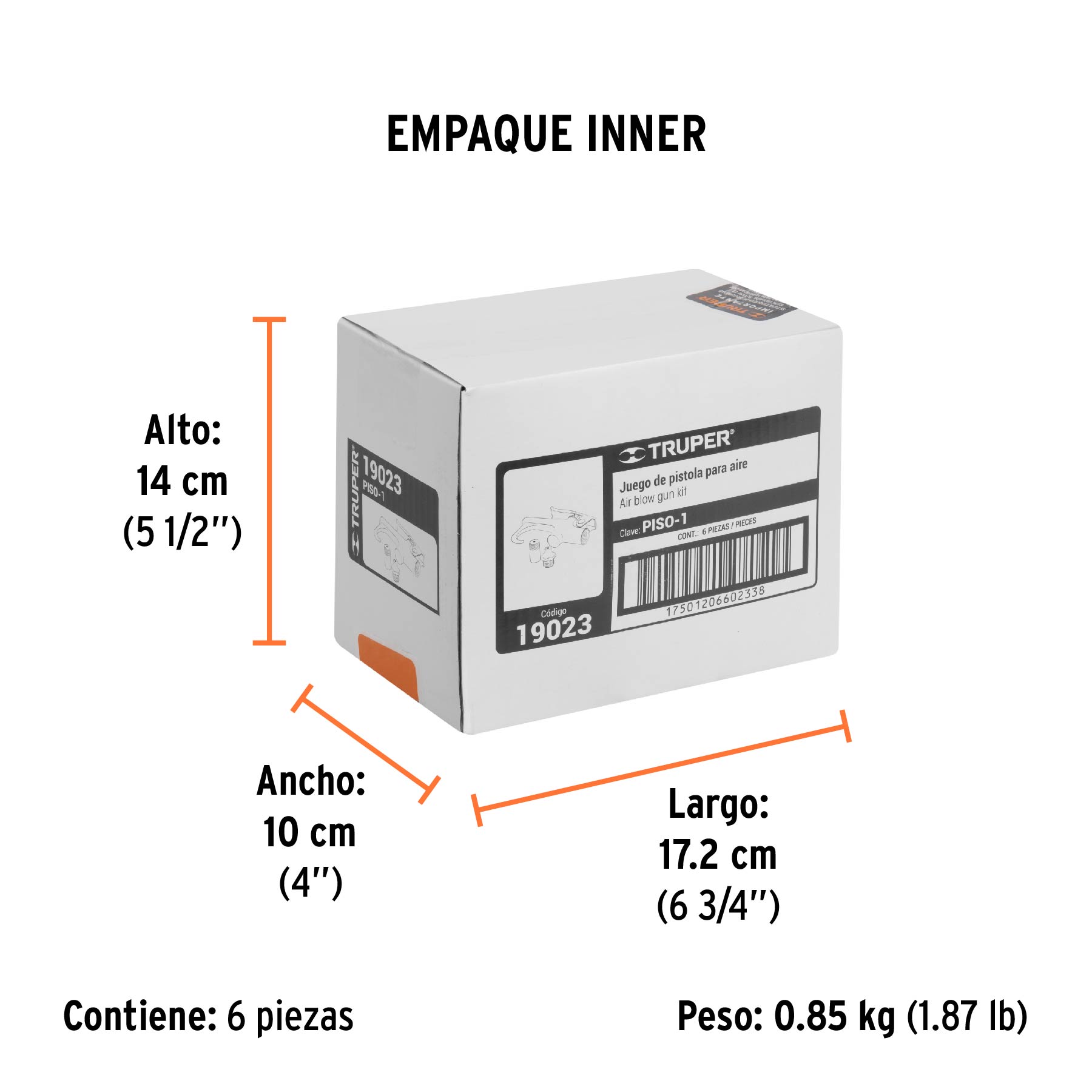 Pistola metálica para sopletear, cuerda 1/4" NPT, TRUPER - Empaque