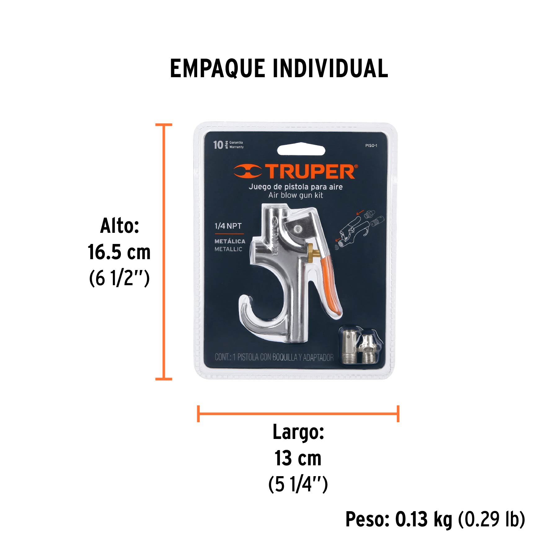Pistola metálica para sopletear, cuerda 1/4" NPT, TRUPER - Empaque