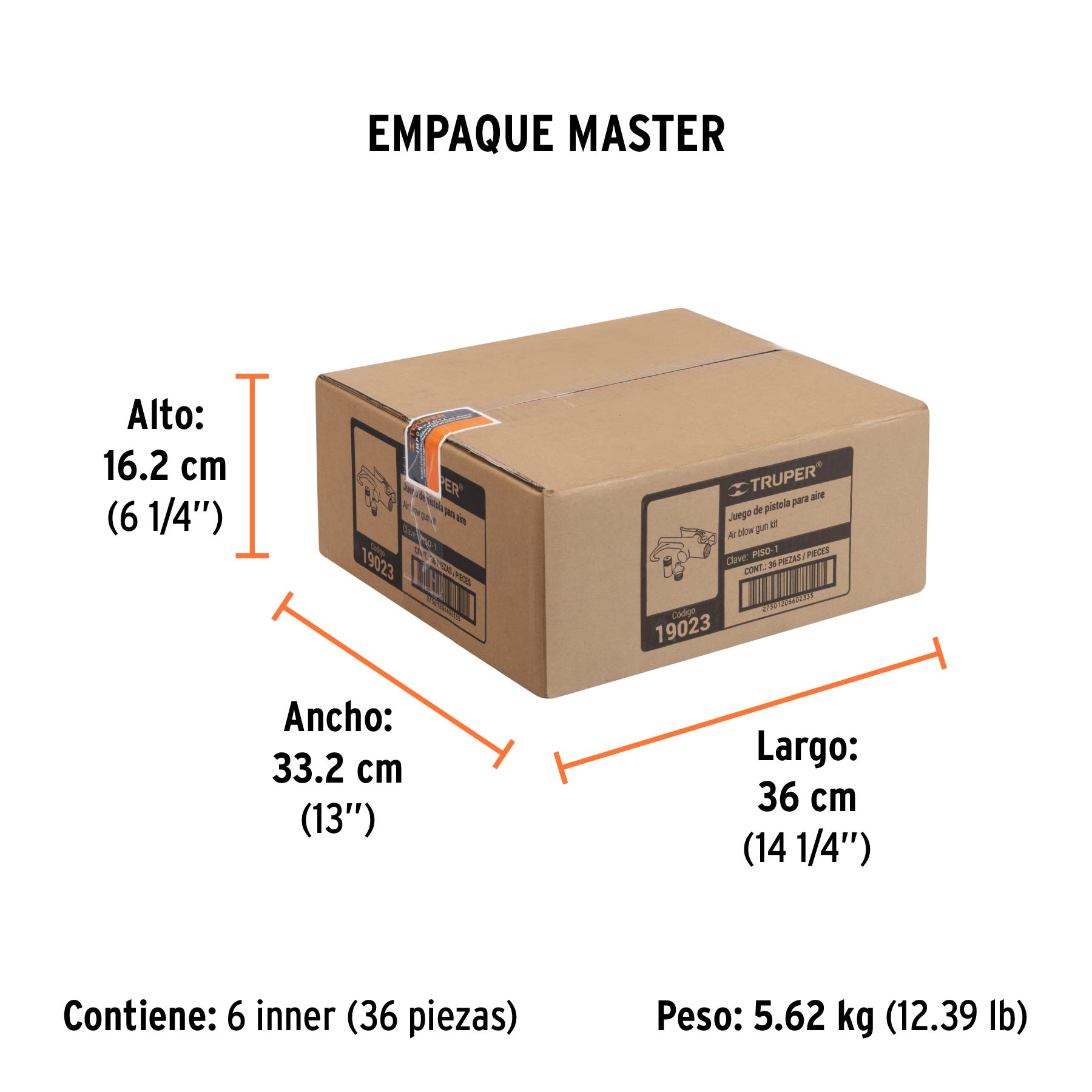 Pistola metálica para sopletear, cuerda 1/4" NPT, TRUPER - Empaque