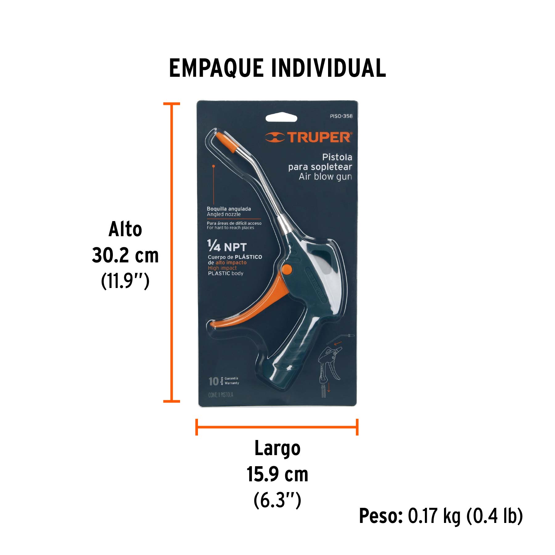 Pistola plástica para sopletear, cuerpo de POM, TRUPER - Empaque