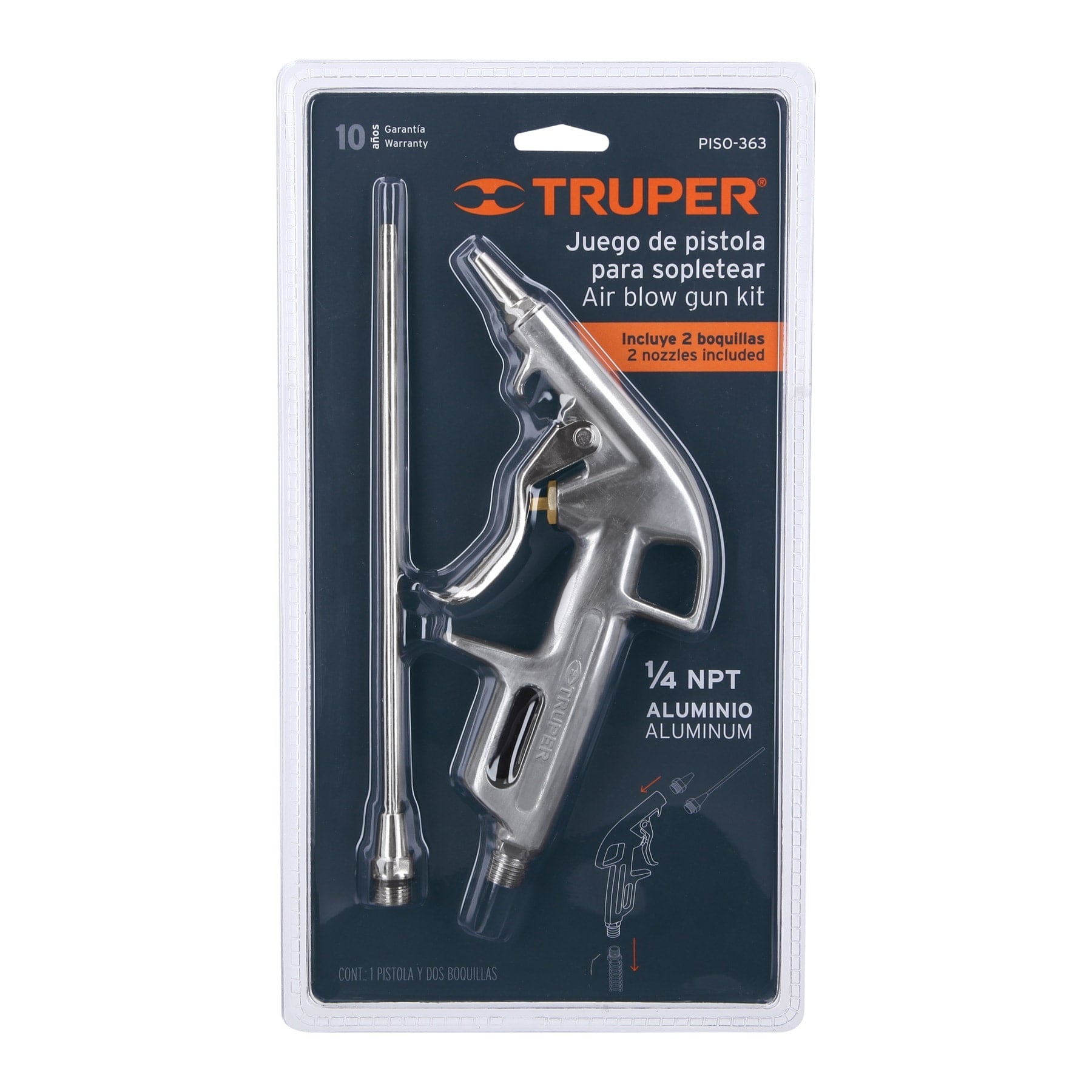 Pistola de aluminio para sopletear, 2 boquillas, TRUPER