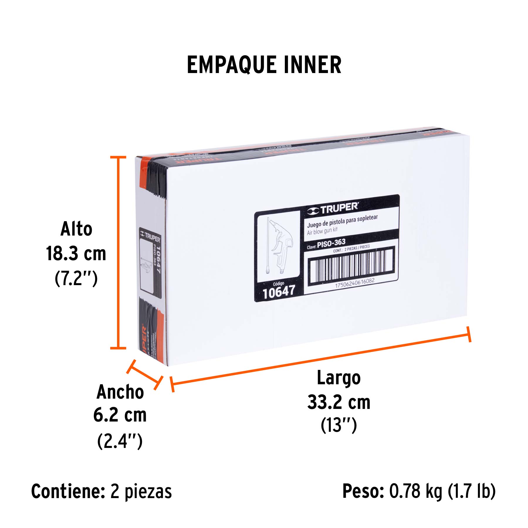 Pistola de aluminio para sopletear, 2 boquillas, TRUPER - Empaque