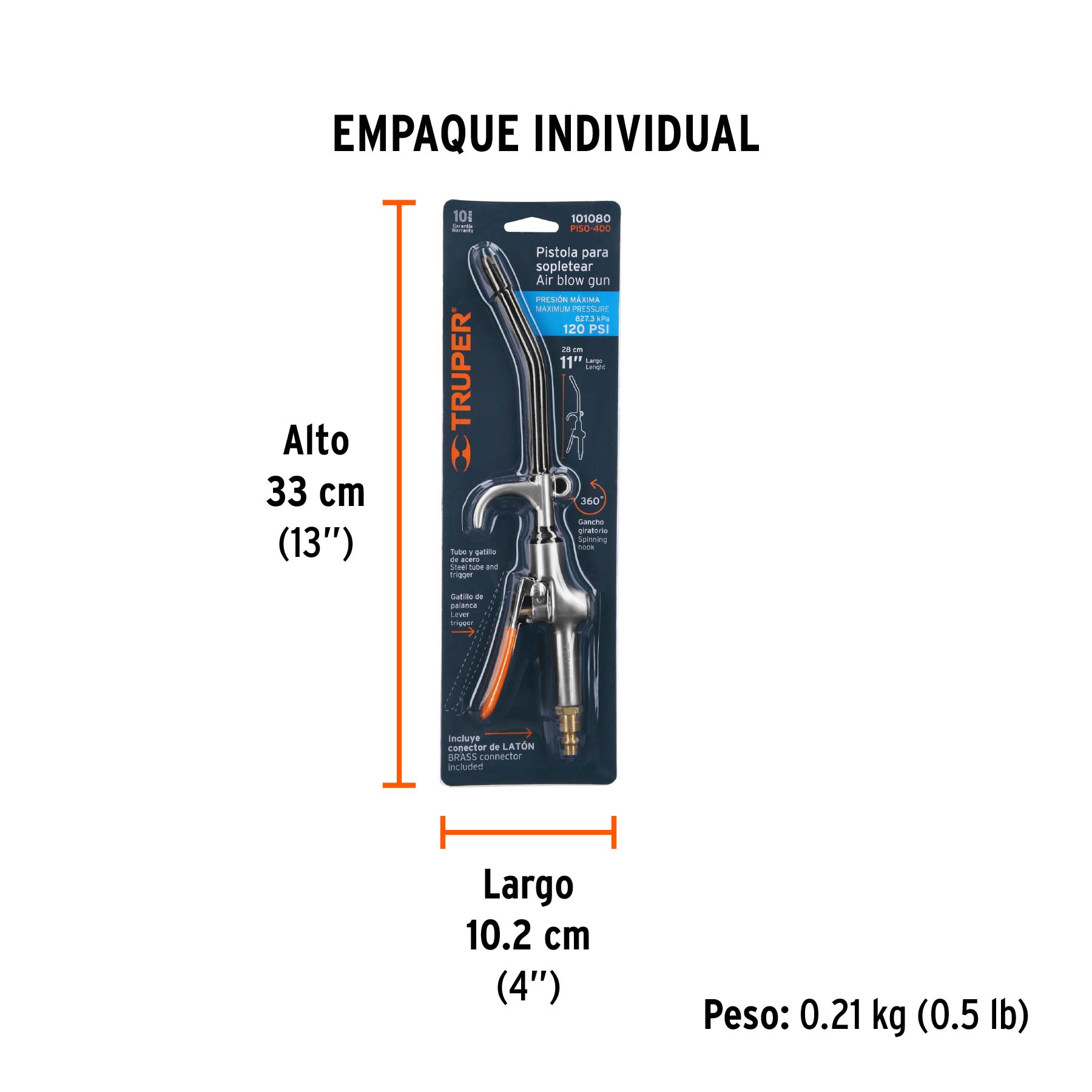 Pistola metálica para sopletear con gancho, TRUPER - Empaque