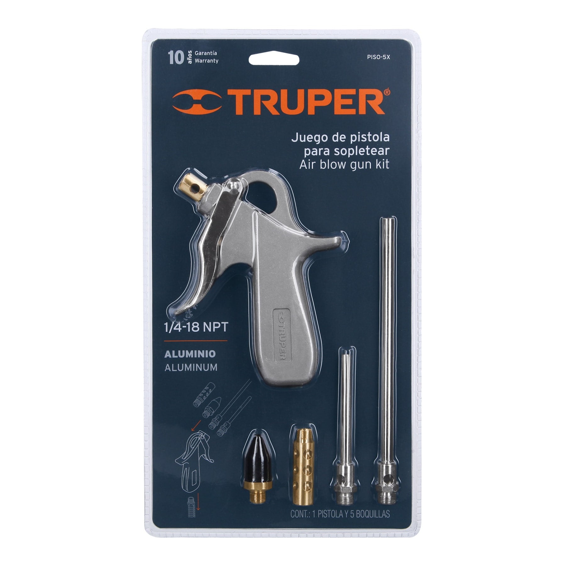 Pistola de aluminio para sopletear, 5 boquillas, TRUPER