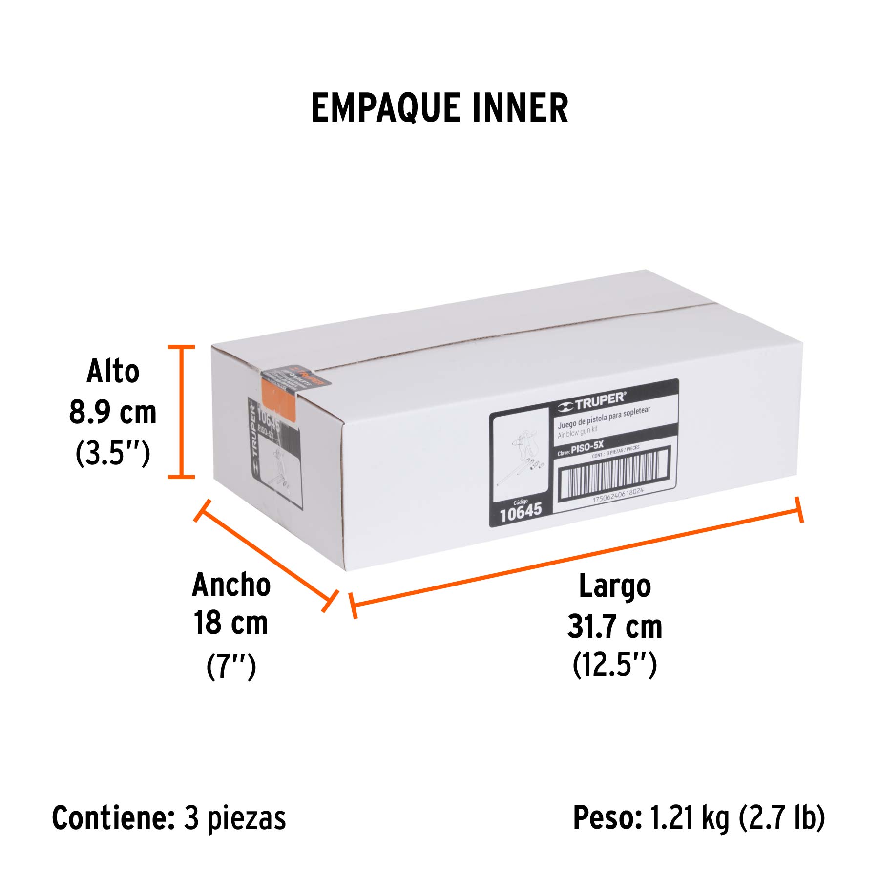 Pistola de aluminio para sopletear, 5 boquillas, TRUPER - Empaque