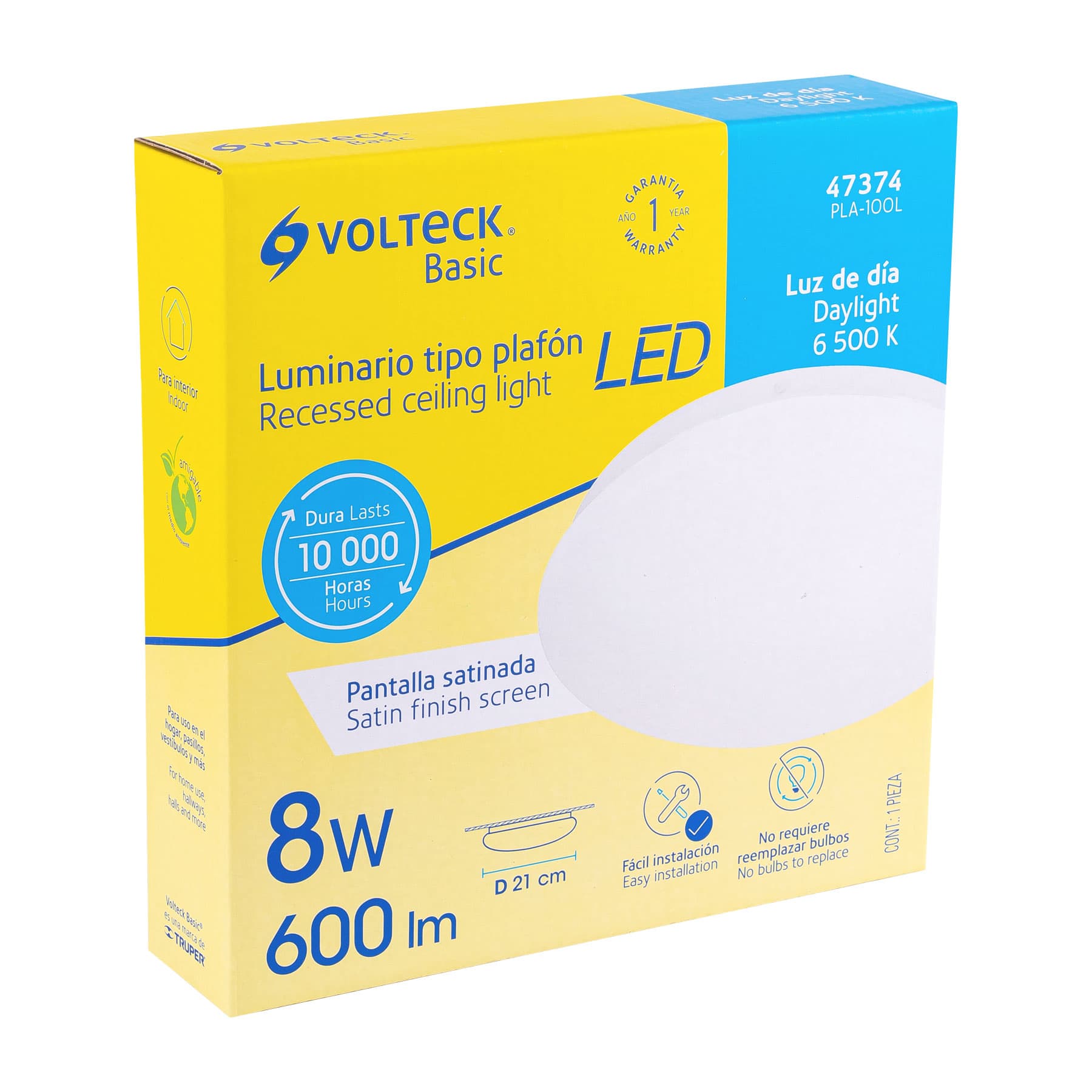 Luminario LED plafón decorativo 8W 6500K, liso, BASIC