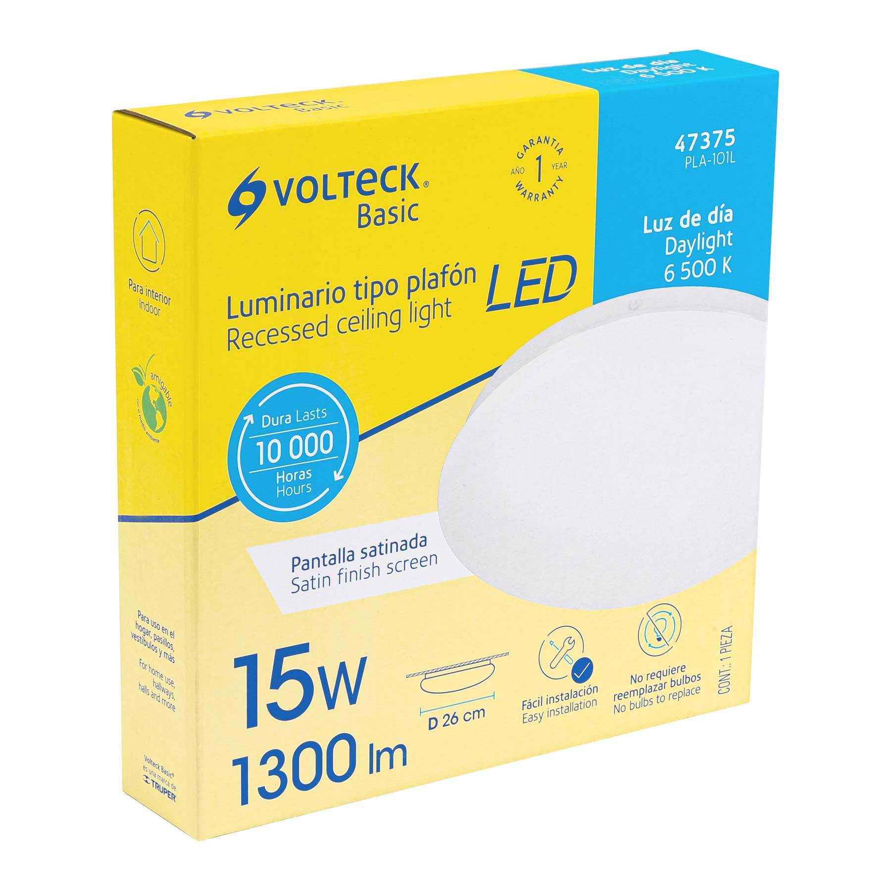 Luminario LED plafón decorativo 15W 6500K, liso, BASIC