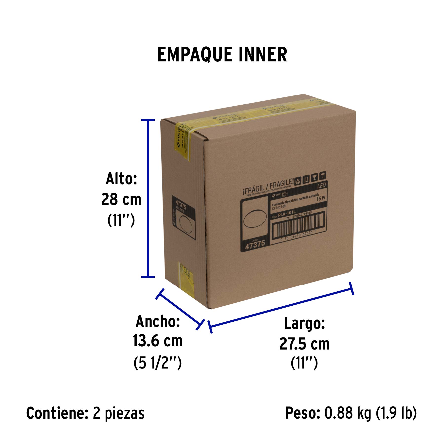 Luminario LED plafón decorativo 15W 6500K, liso, BASIC - Empaque