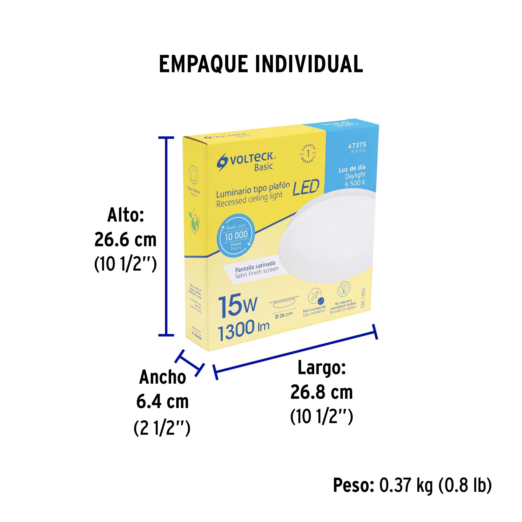 Luminario LED plafón decorativo 15W 6500K, liso, BASIC - Empaque