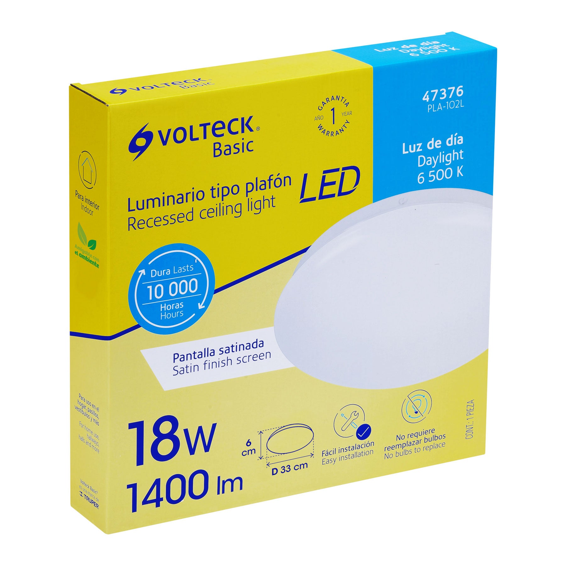 Luminario LED plafón decorativo 18W 6500K, liso, BASIC