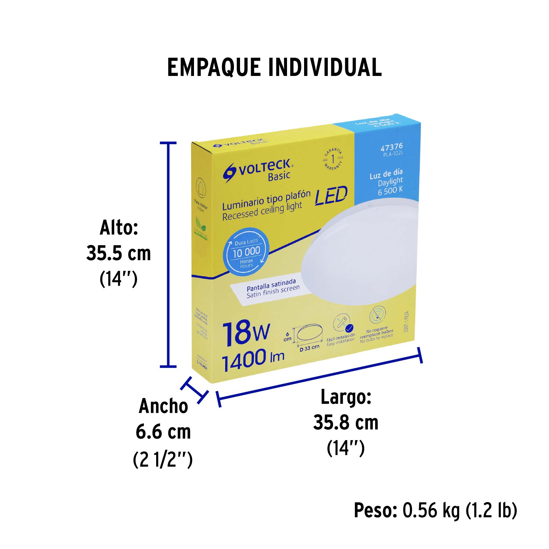 Luminario LED plafón decorativo 18W 6500K, liso, BASIC - Empaque