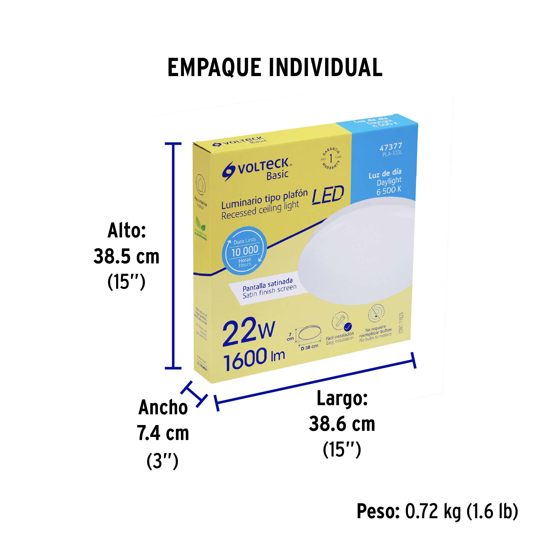Luminario LED plafón decorativo 22W 6500K, liso, BASIC - Empaque