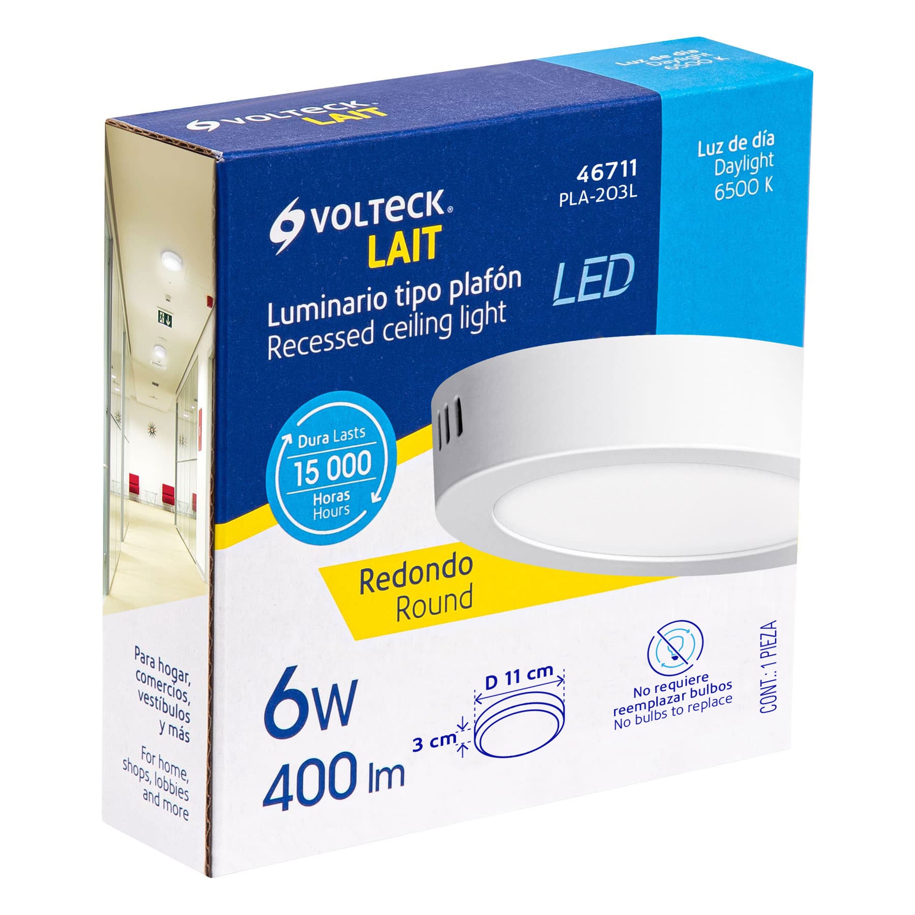 Luminario LED plafón 6W 6500K, redondo, blanco, VOLTECK