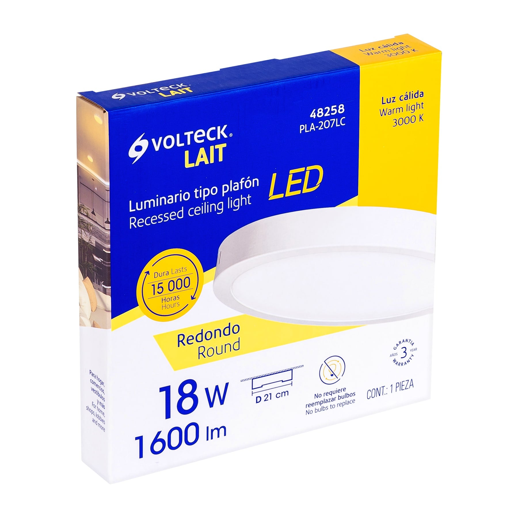 Luminario LED plafón18W 3000K, redondo, blanco, VOLTECK